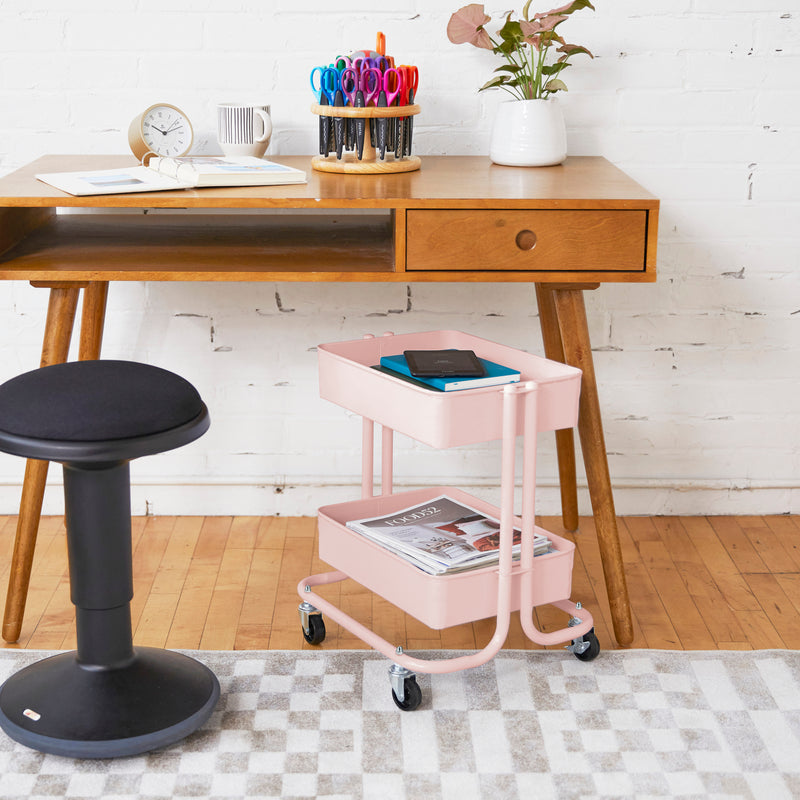 2-Tier Metal Rolling Utility Cart, Mobile Storage Organizer