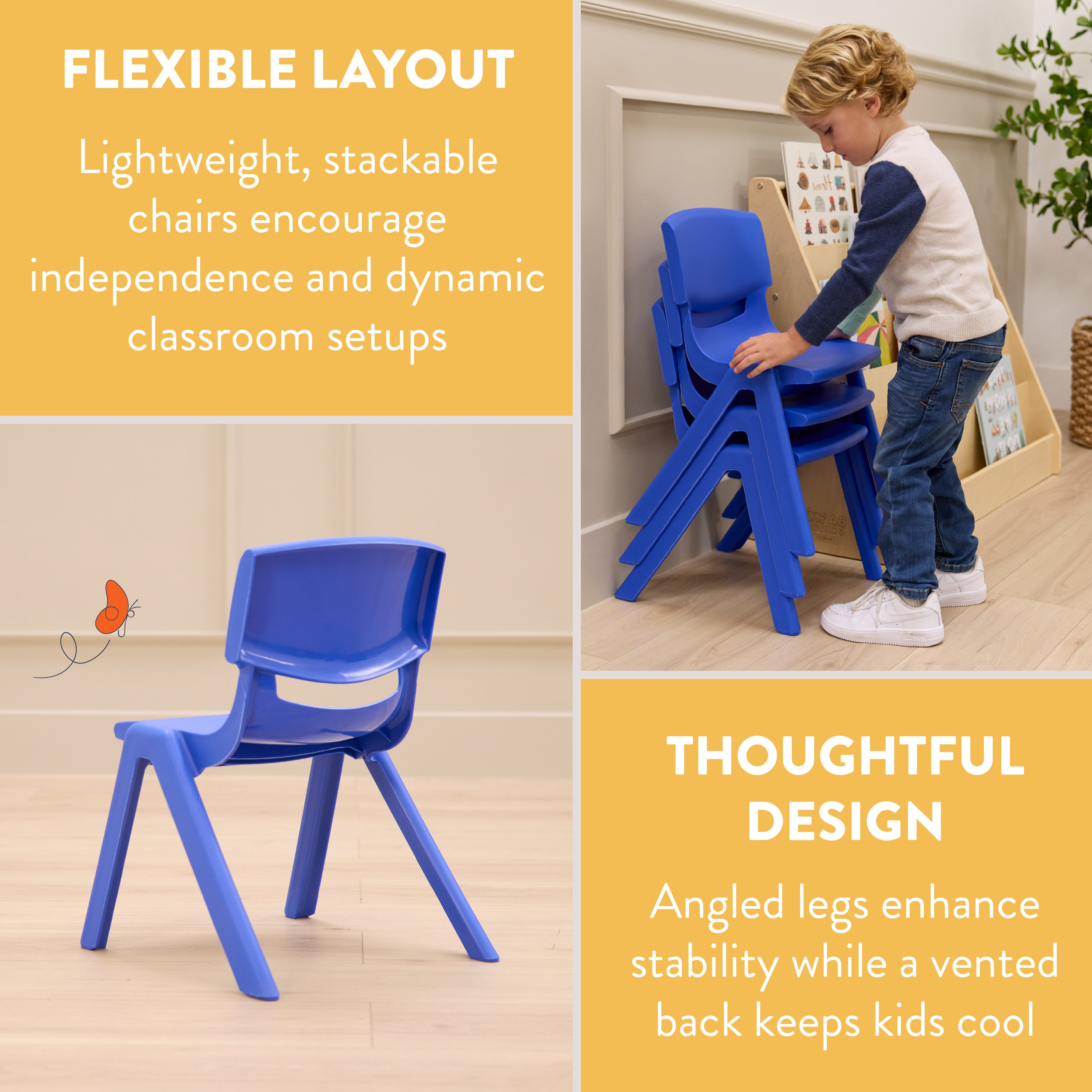 Stackable School Chairs, 12in Seat Height, 10-Pack