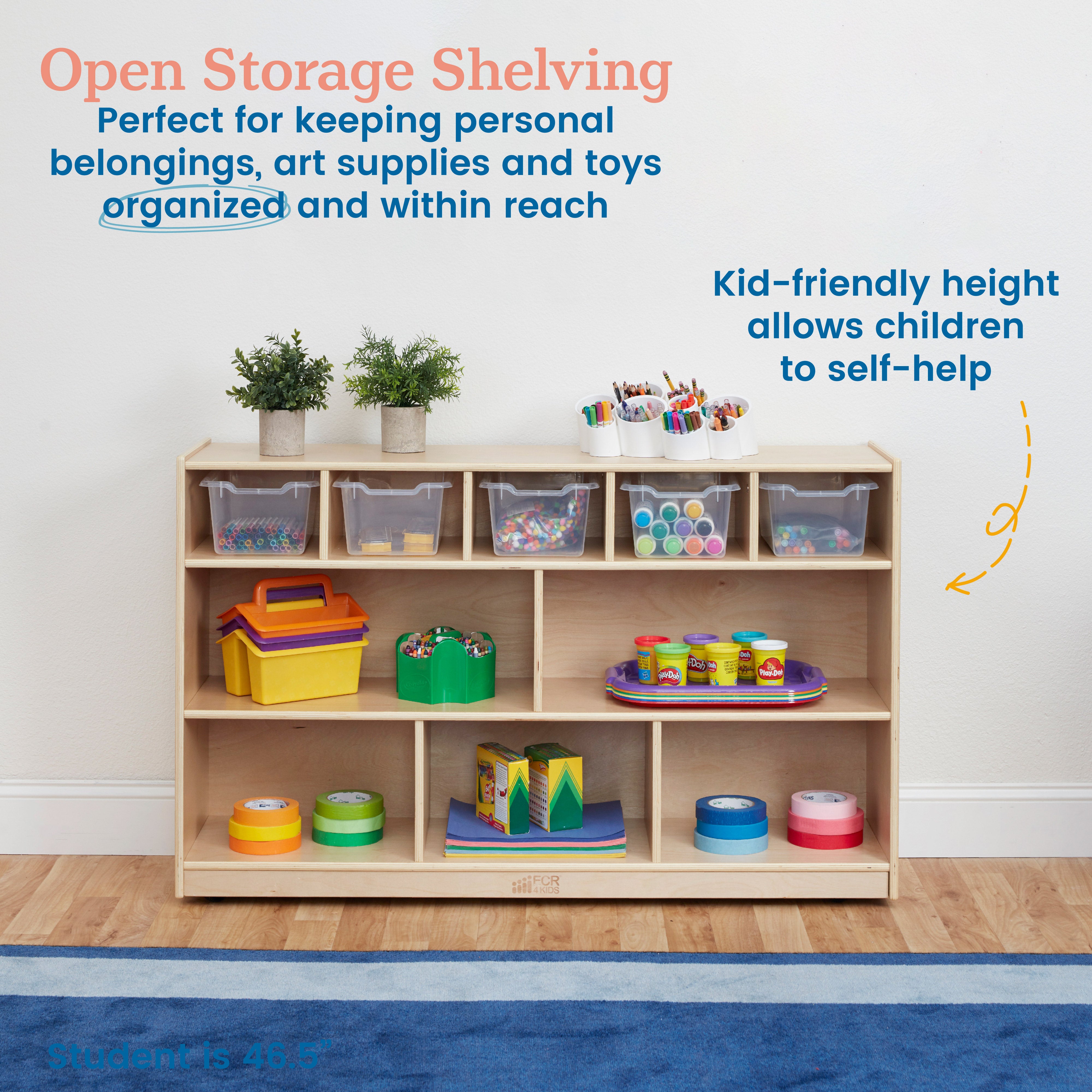 5+5 Compartment Storage and Tray Cabinet with 5 Scoop Front Bins, Natural