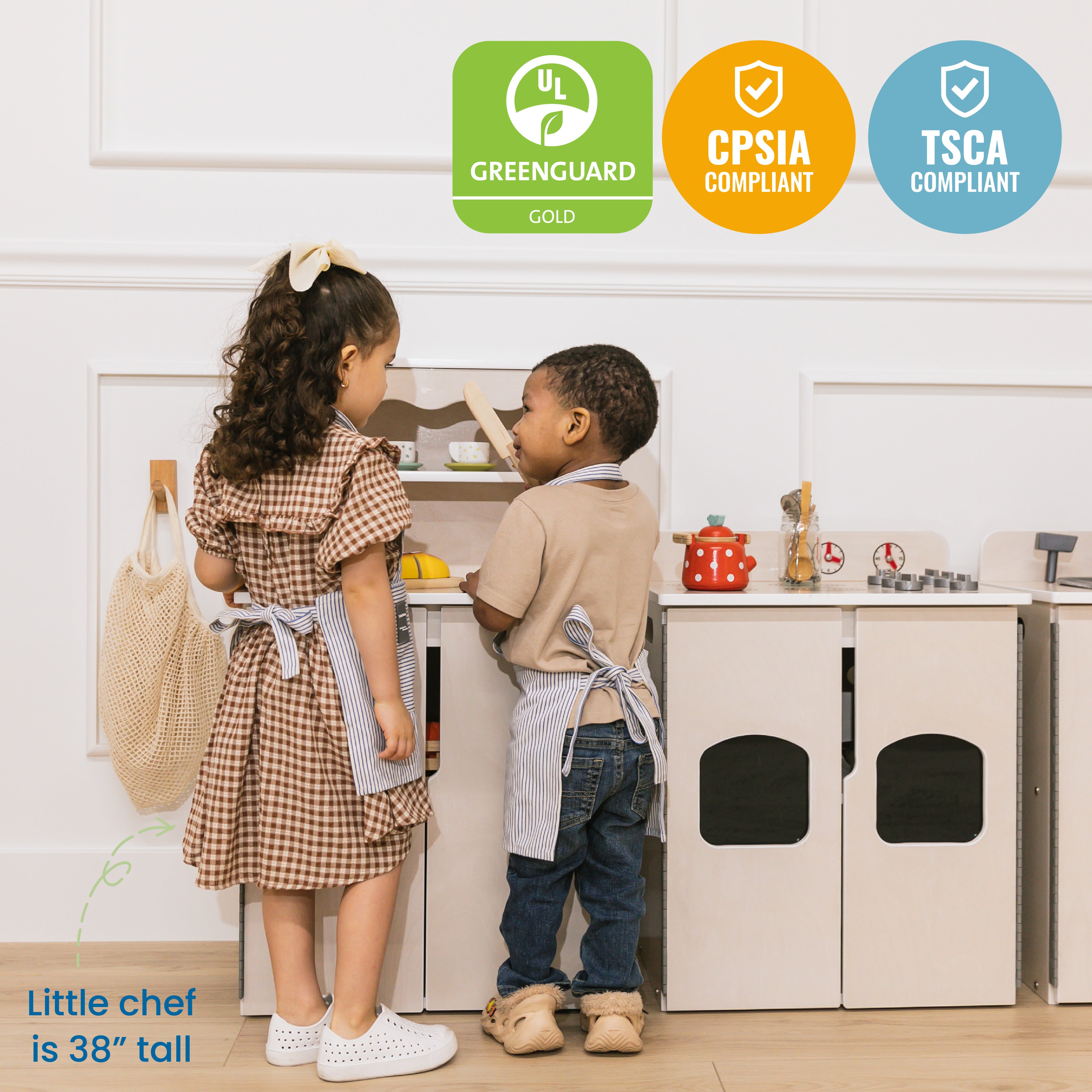 Kitchen Cupboard, Stove, Sink, and Refrigerator for Kids, Wooden, 4-Piece