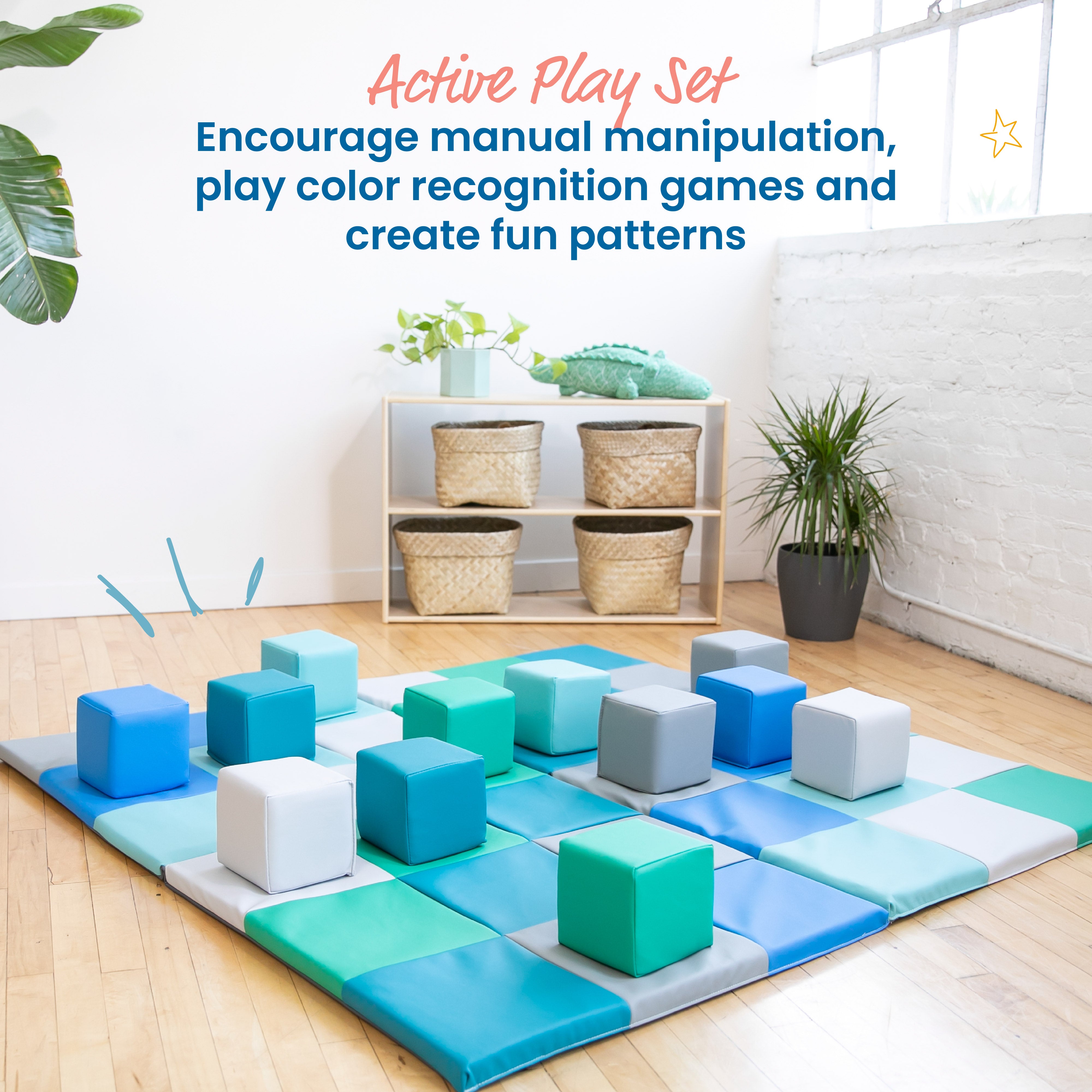 Patchwork Activity Mat and Toddler Blocks, 13-Piece