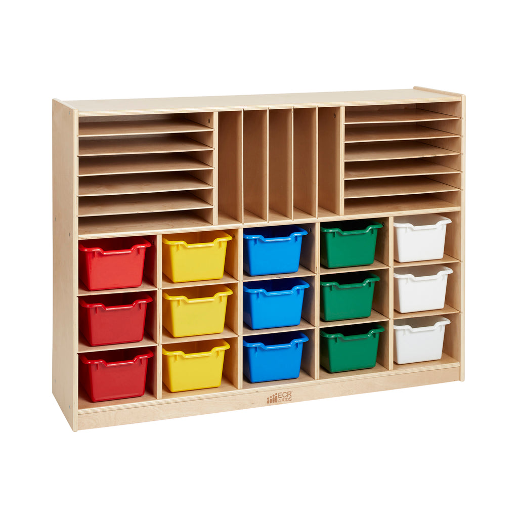 12 Cubby Mobile Tray Cabinet with 15 Scoop Front Storage Bins