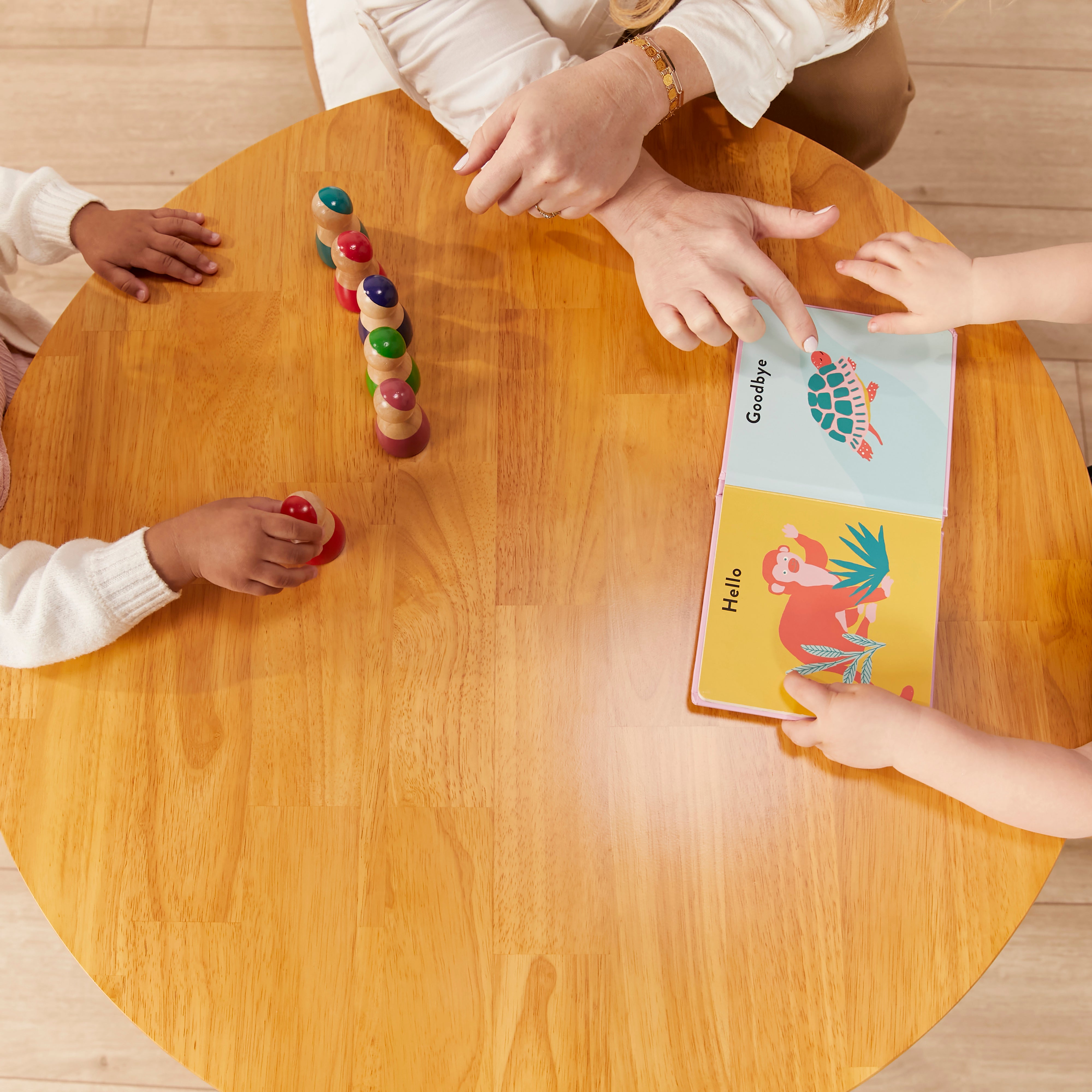 30in D Round Hardwood Table with 16in Legs and Two 8in Chairs, 3-Piece