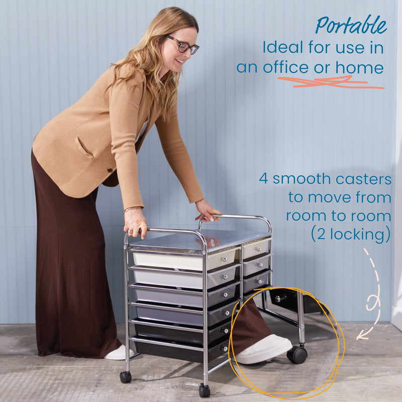 12-Drawer Rolling Storage Cart with Locking Casters, Utility Bin Organizer