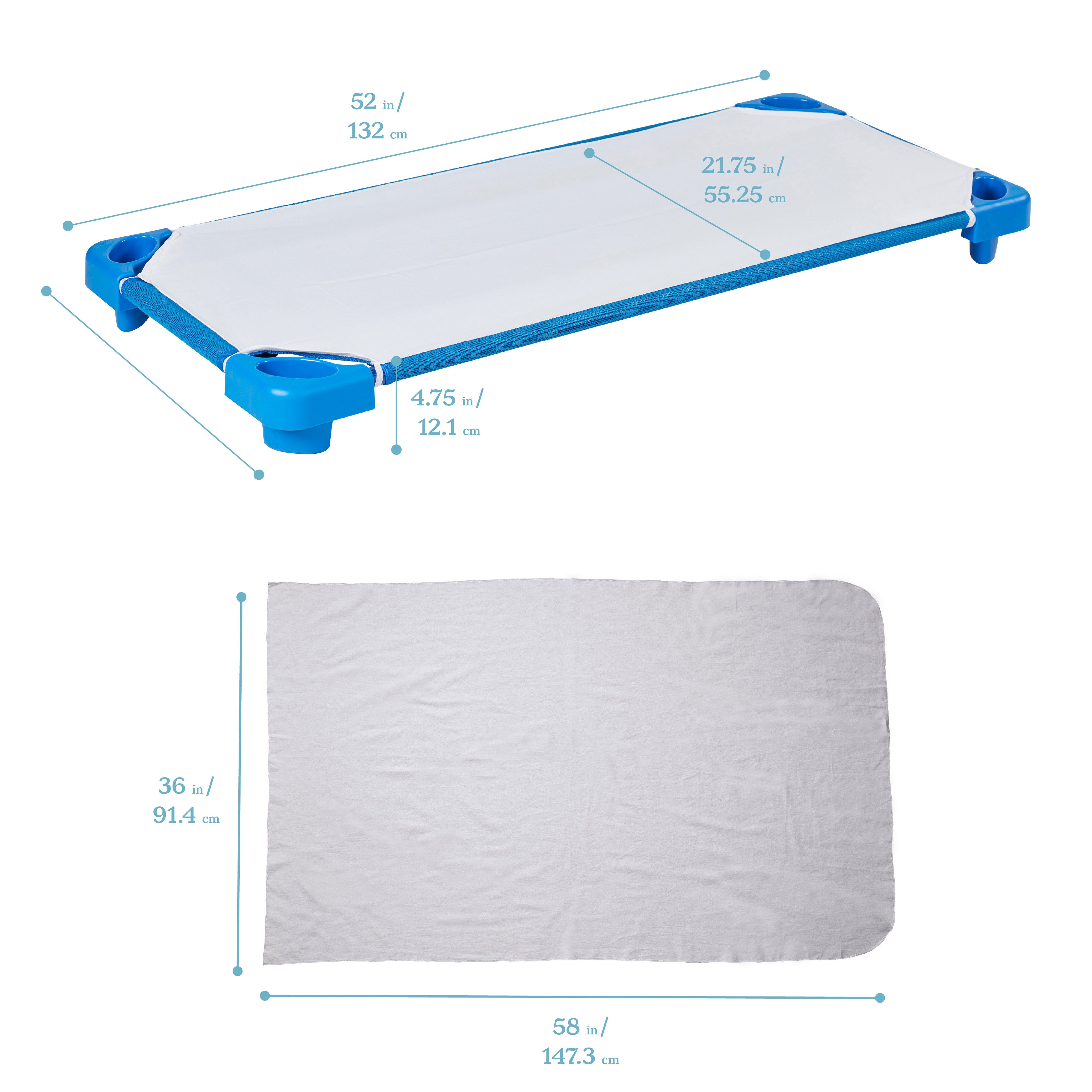 Preschool Rest & Recharge Package with Standard Stackable Kiddie Cots, Sheets, Blankets and Cot Trolley