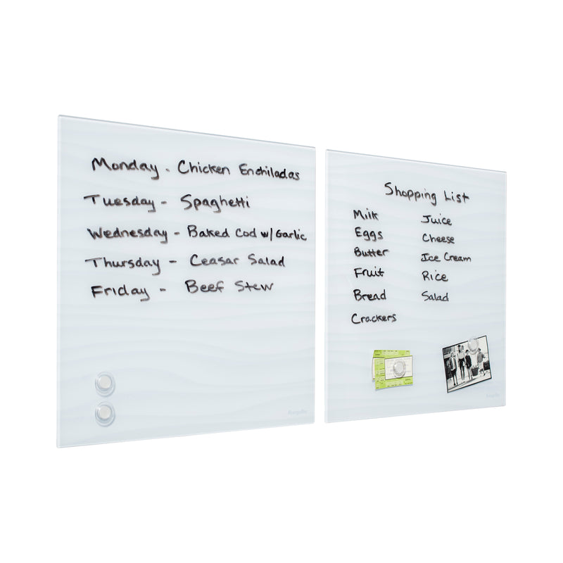 Magnetic Dry-Erase Glass Board with Magnets, 17.5in x 17.5in, Wall-Mounted Whiteboard, 2-Pack