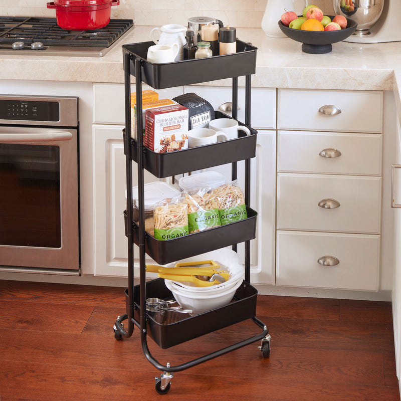 4-Tier Metal Rolling Utility Cart, Mobile Storage Organizer