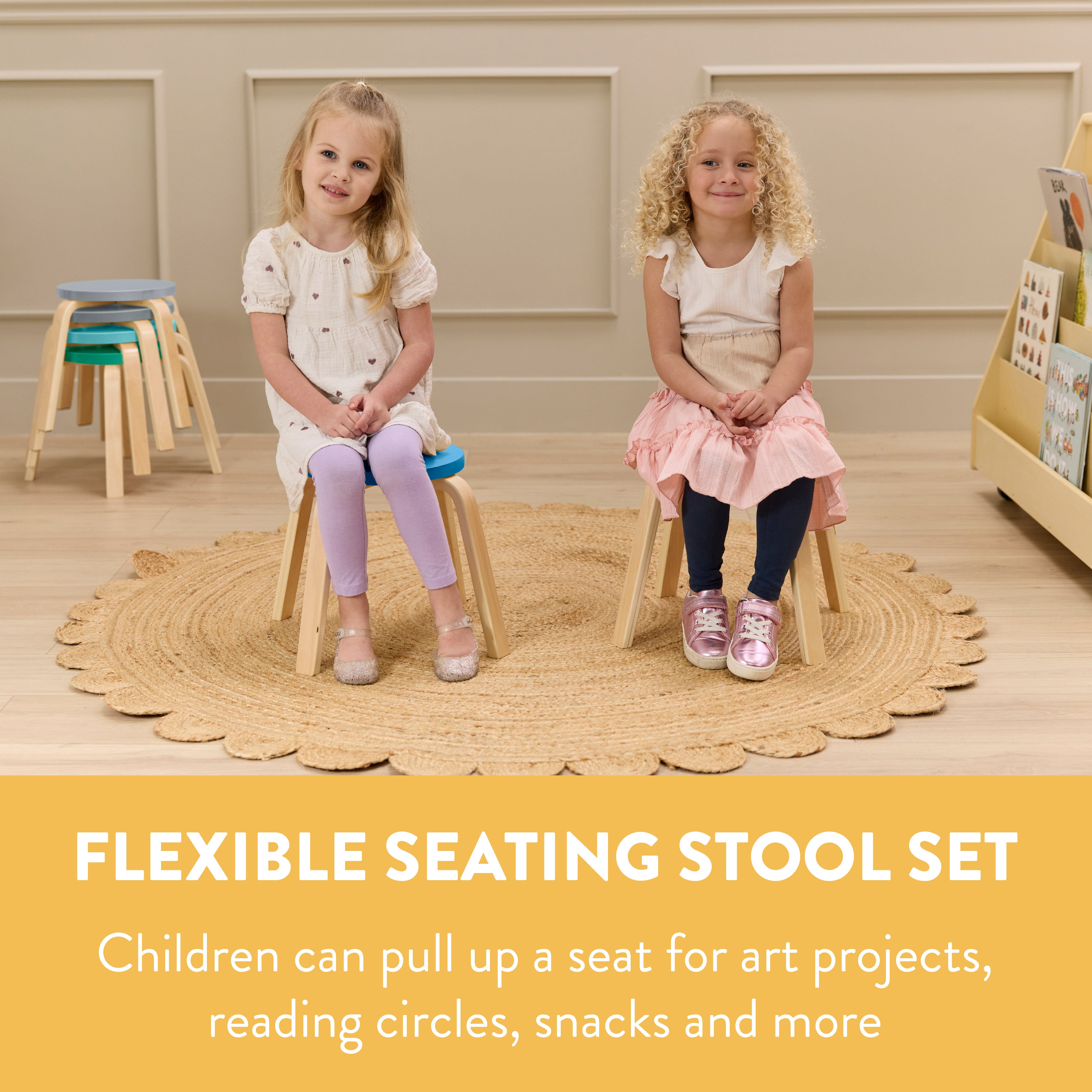 Bentwood Stackable Stool Seating Set, 6-Piece