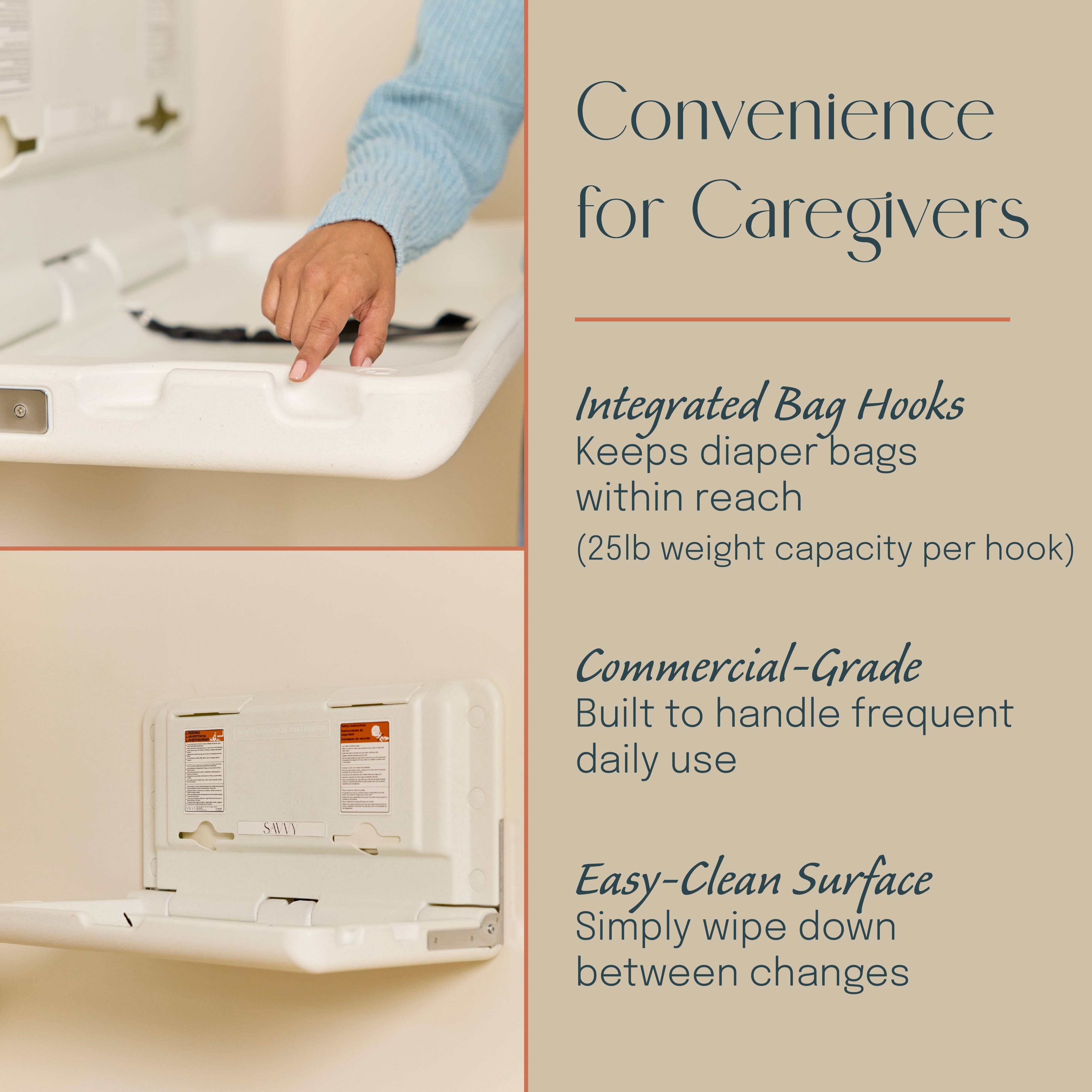 Commercial Wall-Mounted Baby Changing Station with 500 Disposable Sanitary Liners