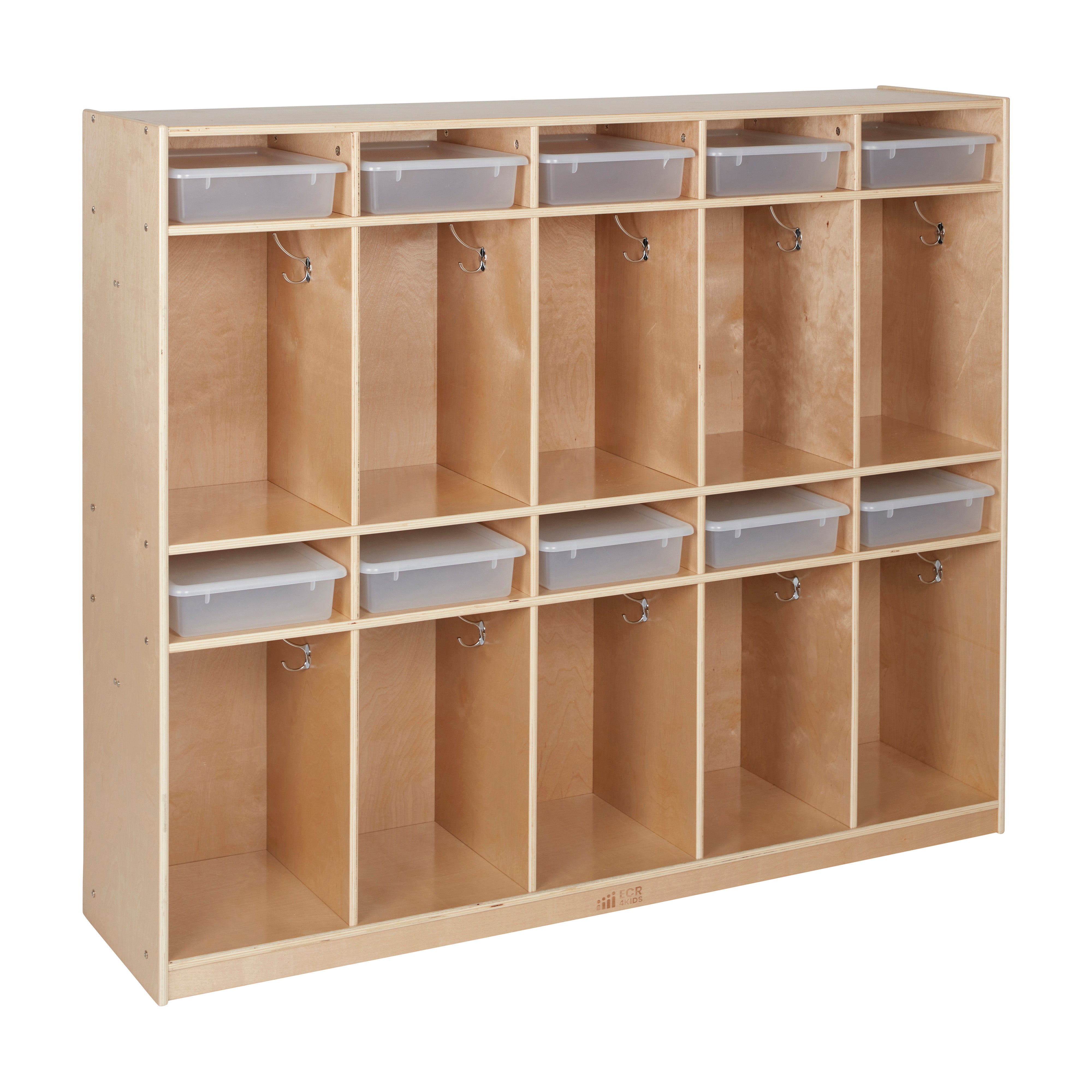 10-Section Storage Locker and Letter Size Trays with Lids, Natural, Classroom Furniture