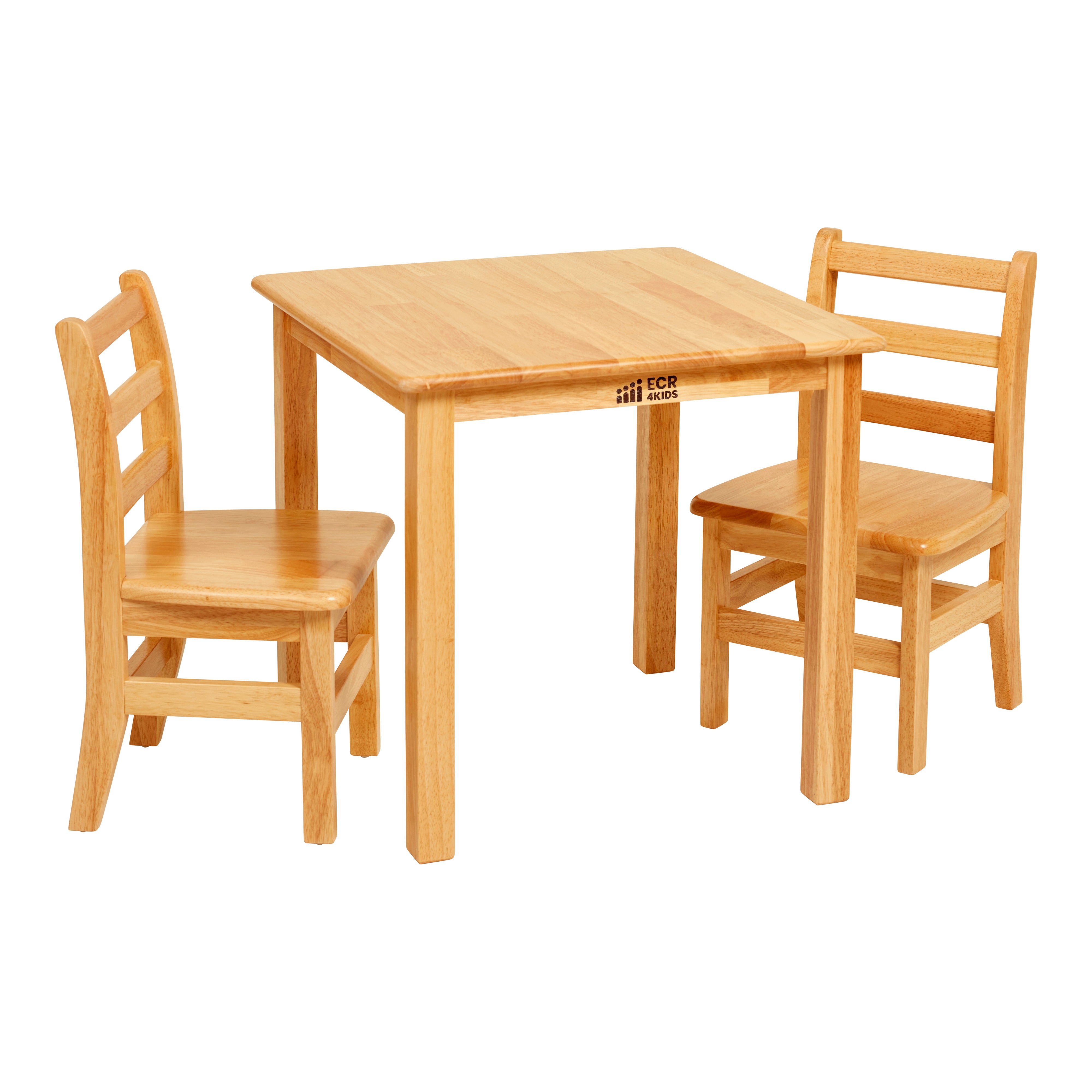 24in x 24in Hardwood Table and Chair Set, 12in Seat Height, Kids Furniture