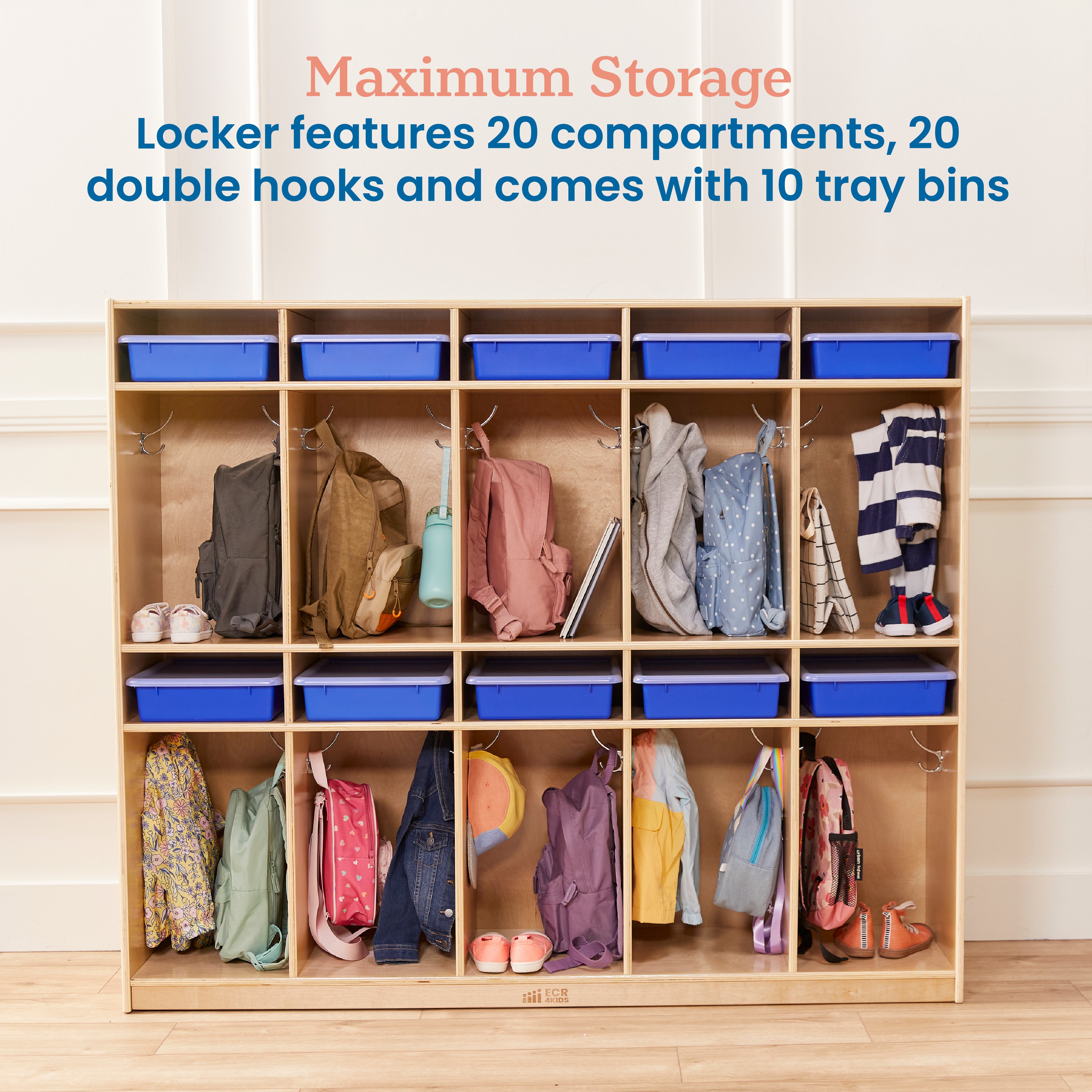 10-Section Storage Locker and Letter Size Trays with Lids, Natural, Classroom Furniture