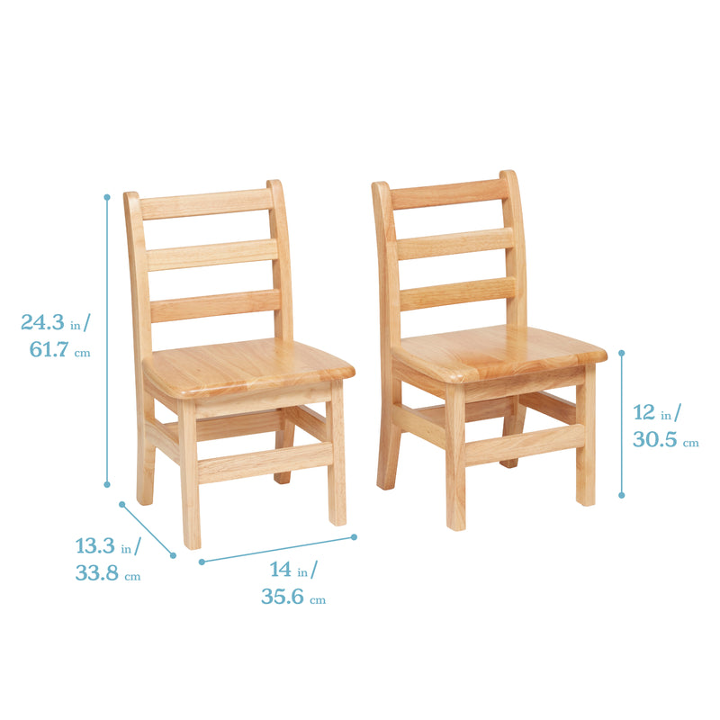 24in x 36in Rectangular Hardwood Table and Chair Set, 12in Seat Height, Kids Furniture, Natural, 3-Piece