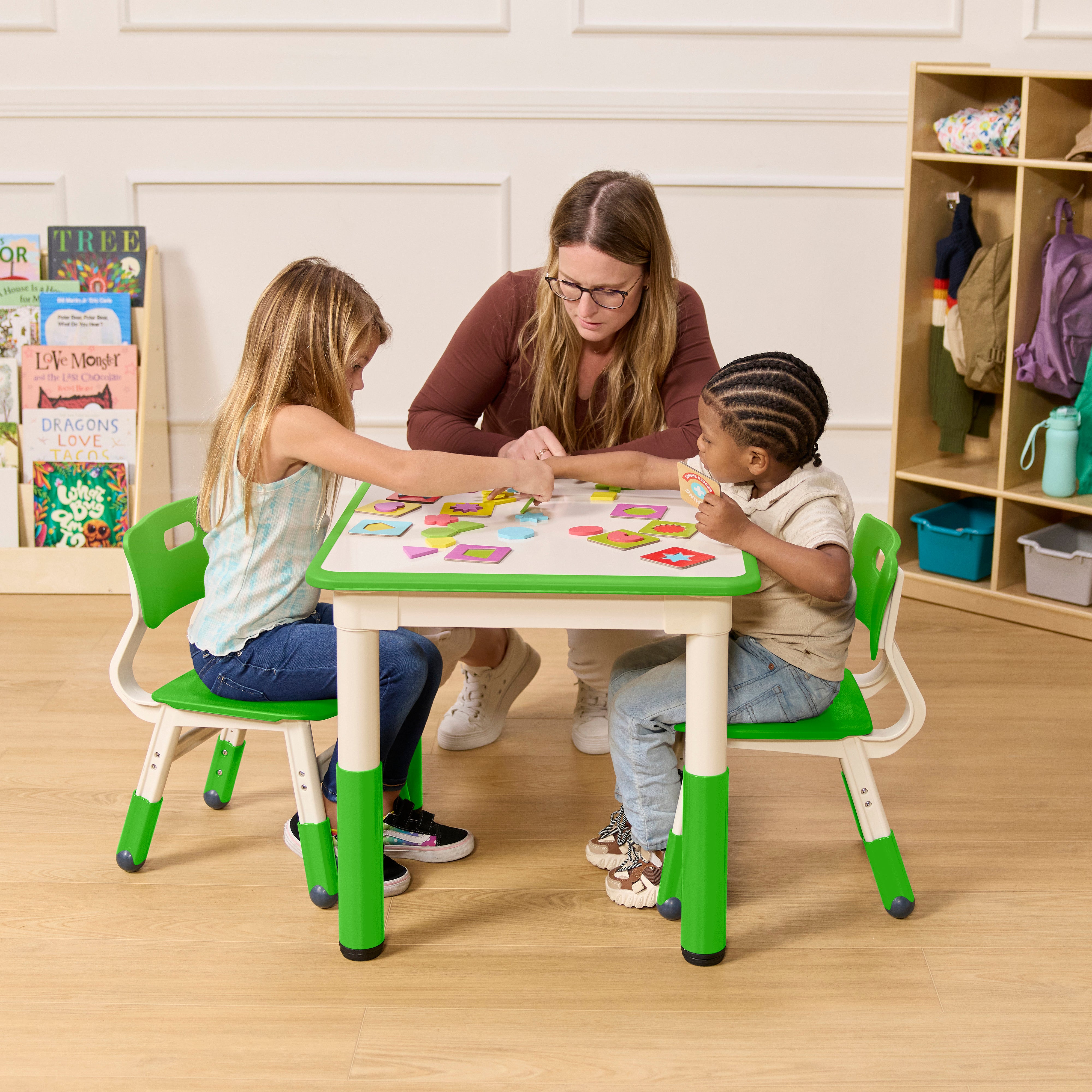 Dry-Erase Square Activity Table with Two Chairs, 3-Piece