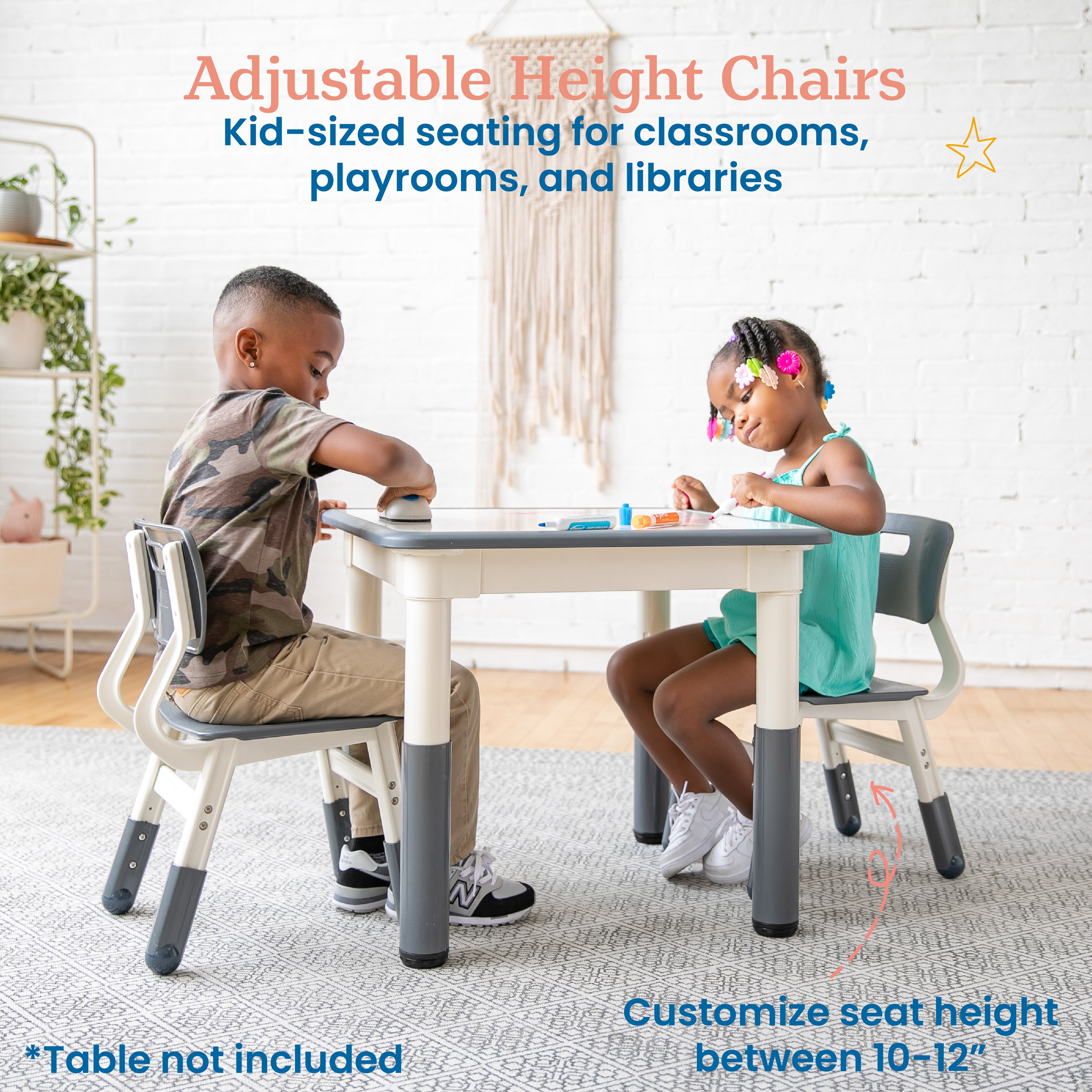 Classroom Adjustable Height Plastic Chair, 2-Pack