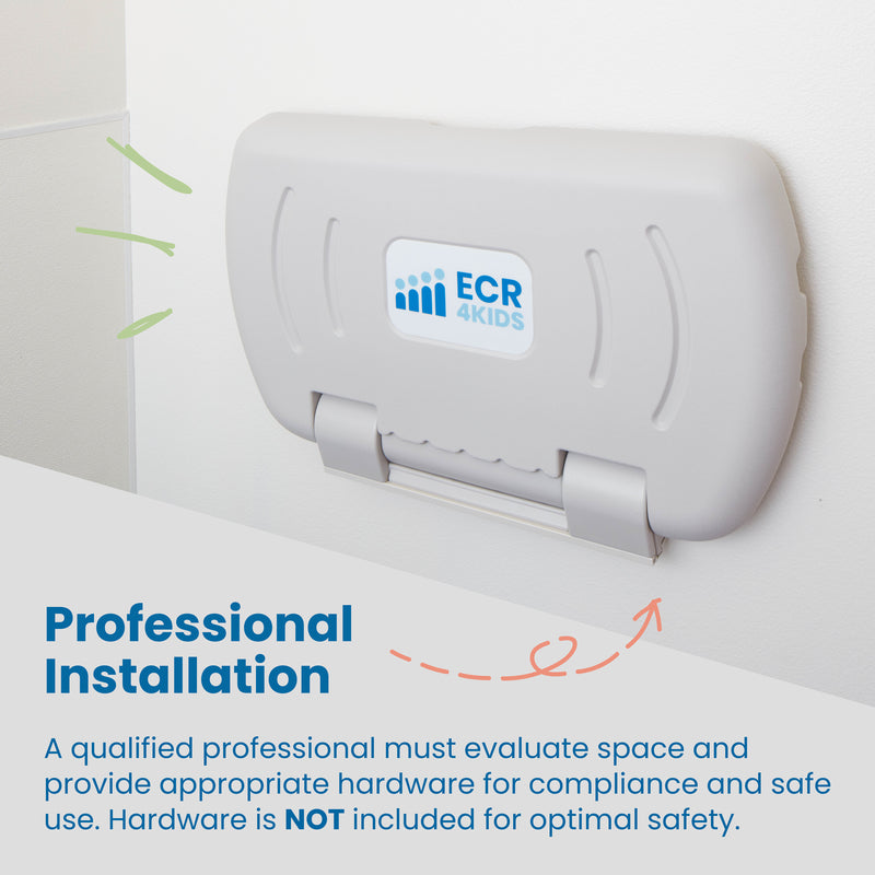 Horizontal Wall-Mounted Changing Station with Slim Back, Safety Straps and Bag Hooks