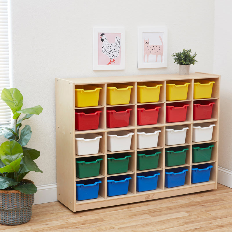 25 Cubby Mobile Tray Cabinet with 25 Scoop Front Storage Bins