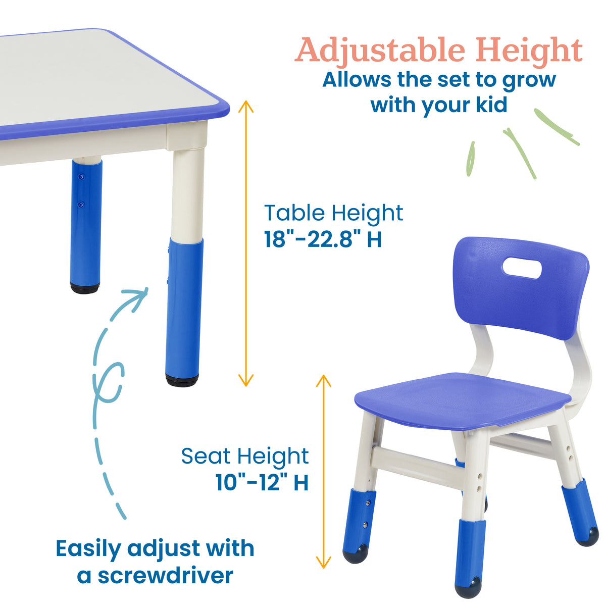 Dry-Erase Rectangular Activity Table with Six Chairs, 7-Piece