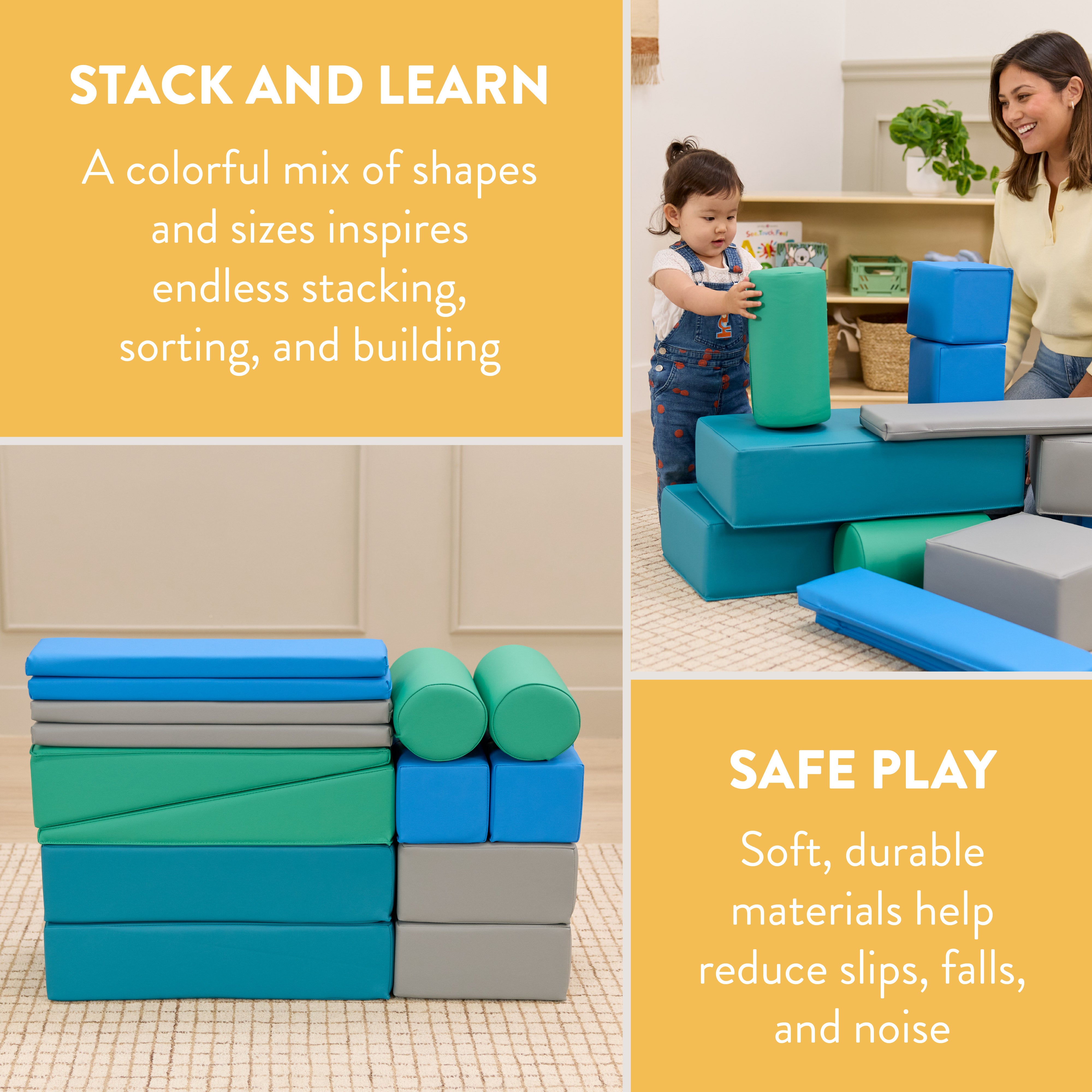 Multi-Shape Foam Building Block Set, 16-Piece