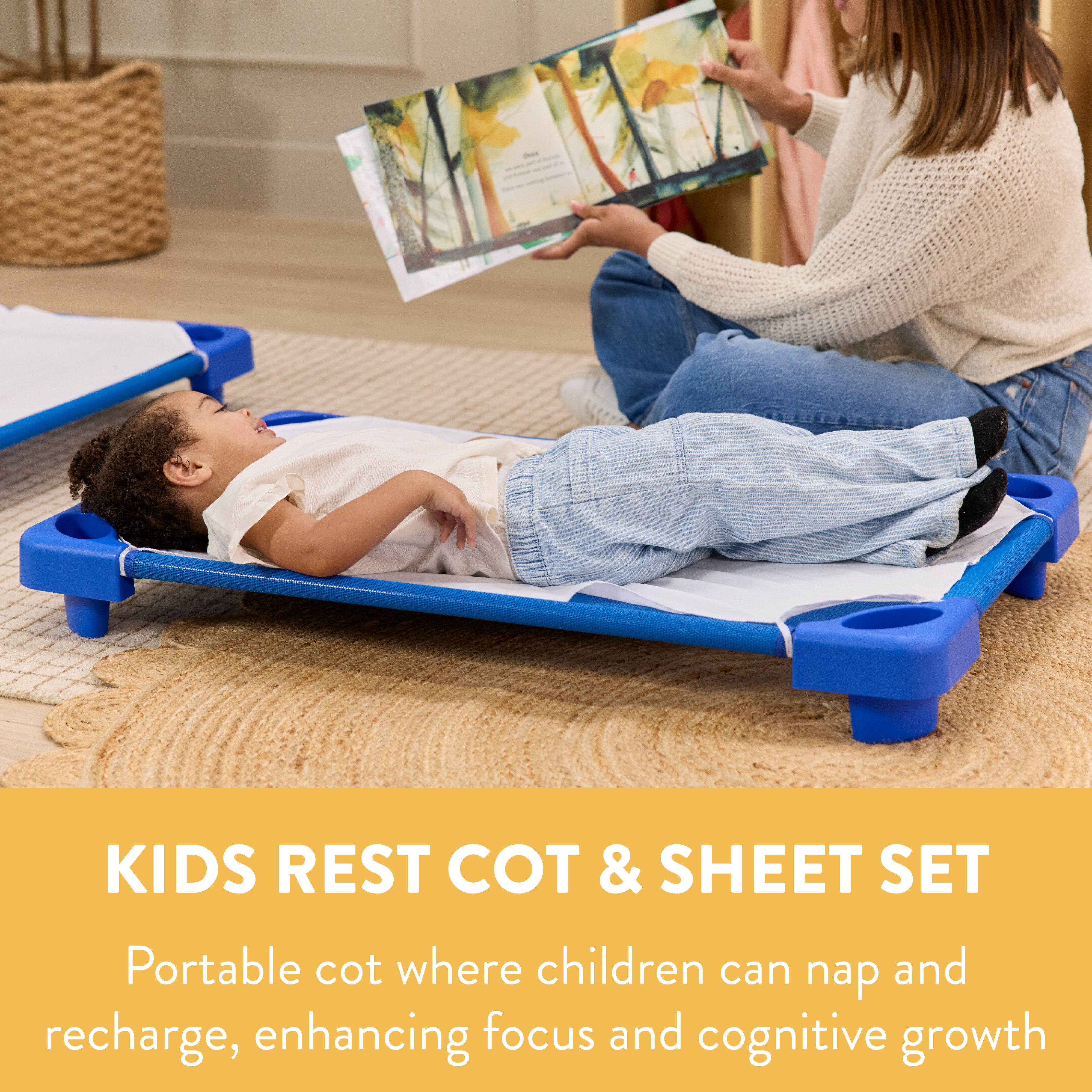 Sleepline Stackable Toddler Cots with Sheet, Ready-to-Assemble, 6-Pack