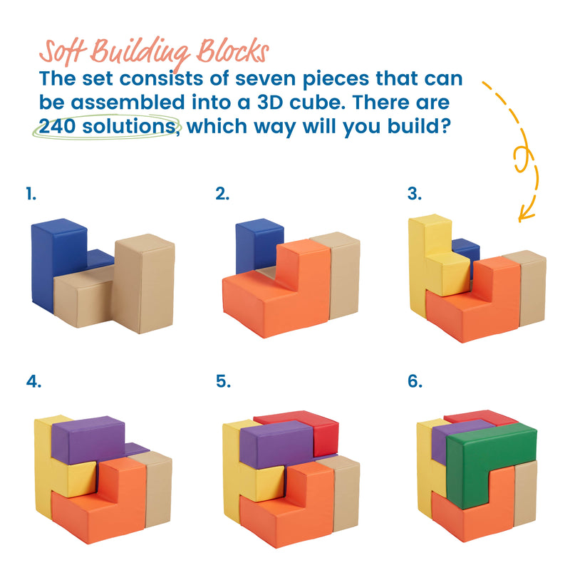 Brainy Soft Foam Blocks, Soma Puzzle Cube, 7-Piece