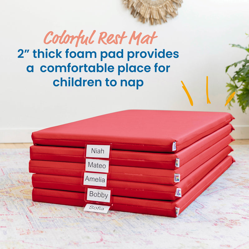 Rainbow Rest Nap Mats, Clear Name Tag Holder, 2in Thick - 5-Pack