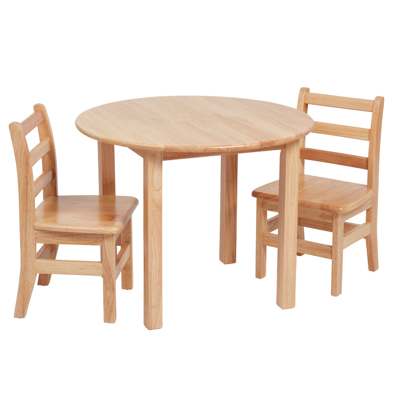 30in D Hardwood Table and Chairs, 12in Seat Height, Kids Furniture, Natural, 3-Piece