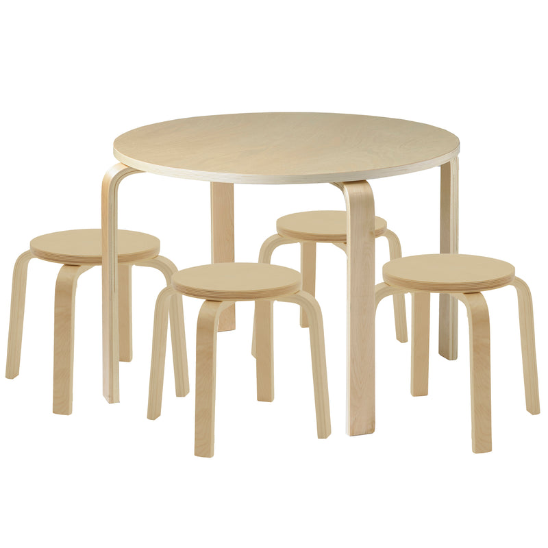 Bentwood Round Table and Stool Set, Kids Furniture, 5-Piece