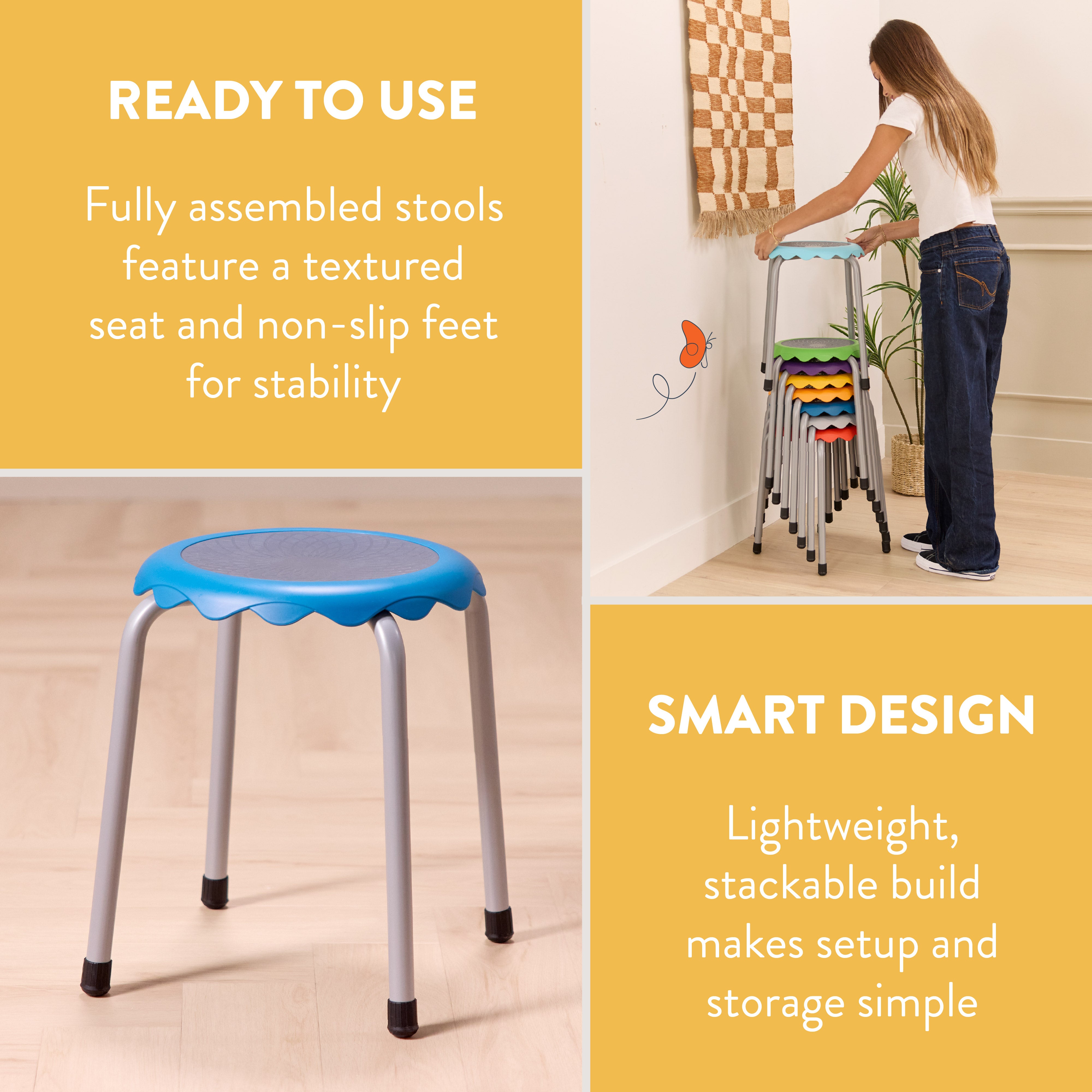 Blossom Stackable Plastic Stools, 8-Piece