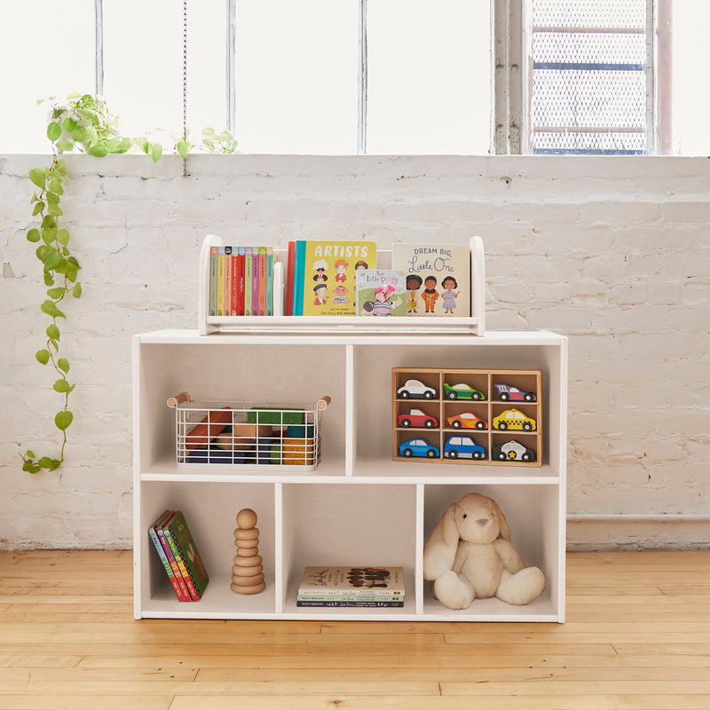 Tabletop Book Display, Library Storage Organizer with Adjustable Book Stop