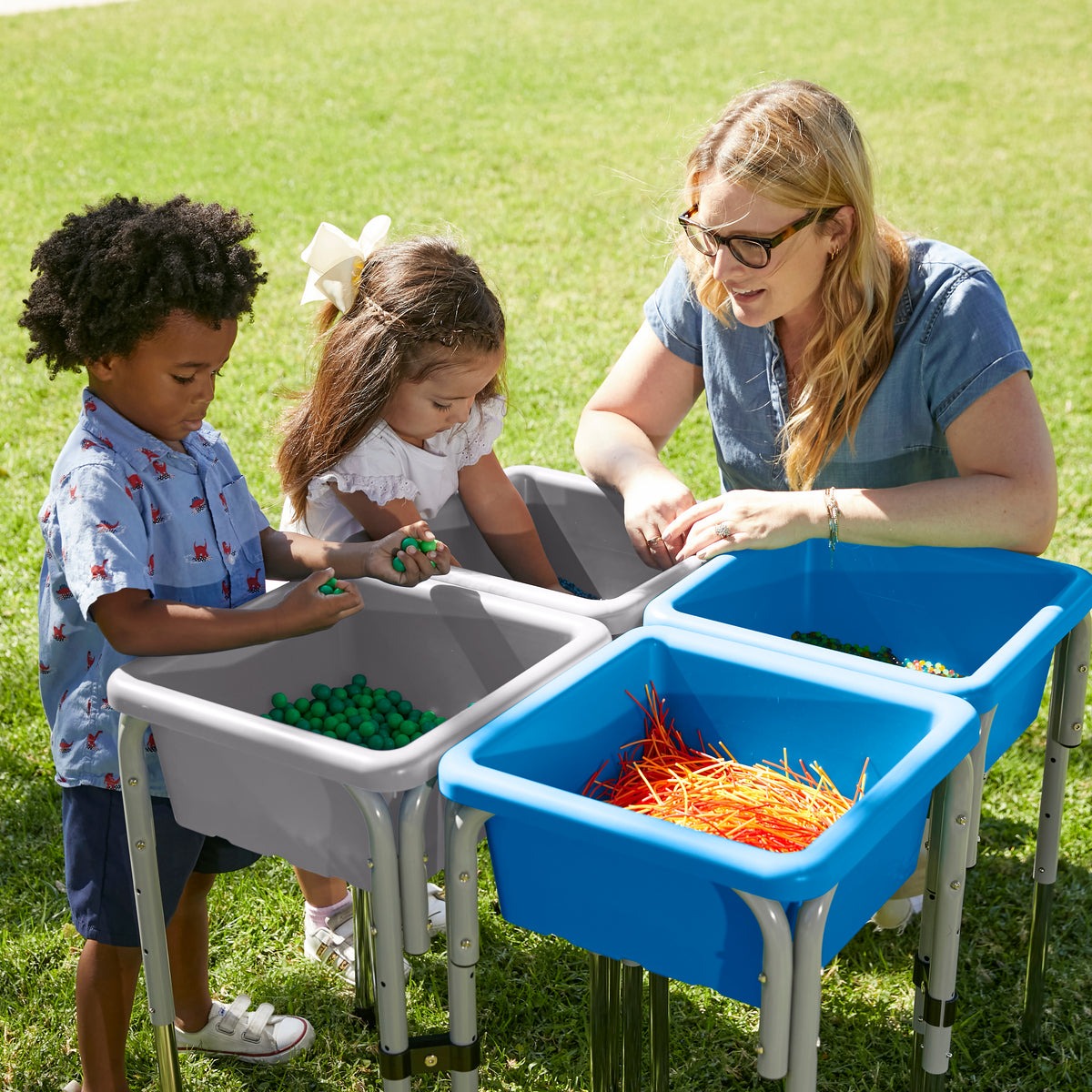 Stackable Square Bins with Non-Snap Lids, 4-Pack
