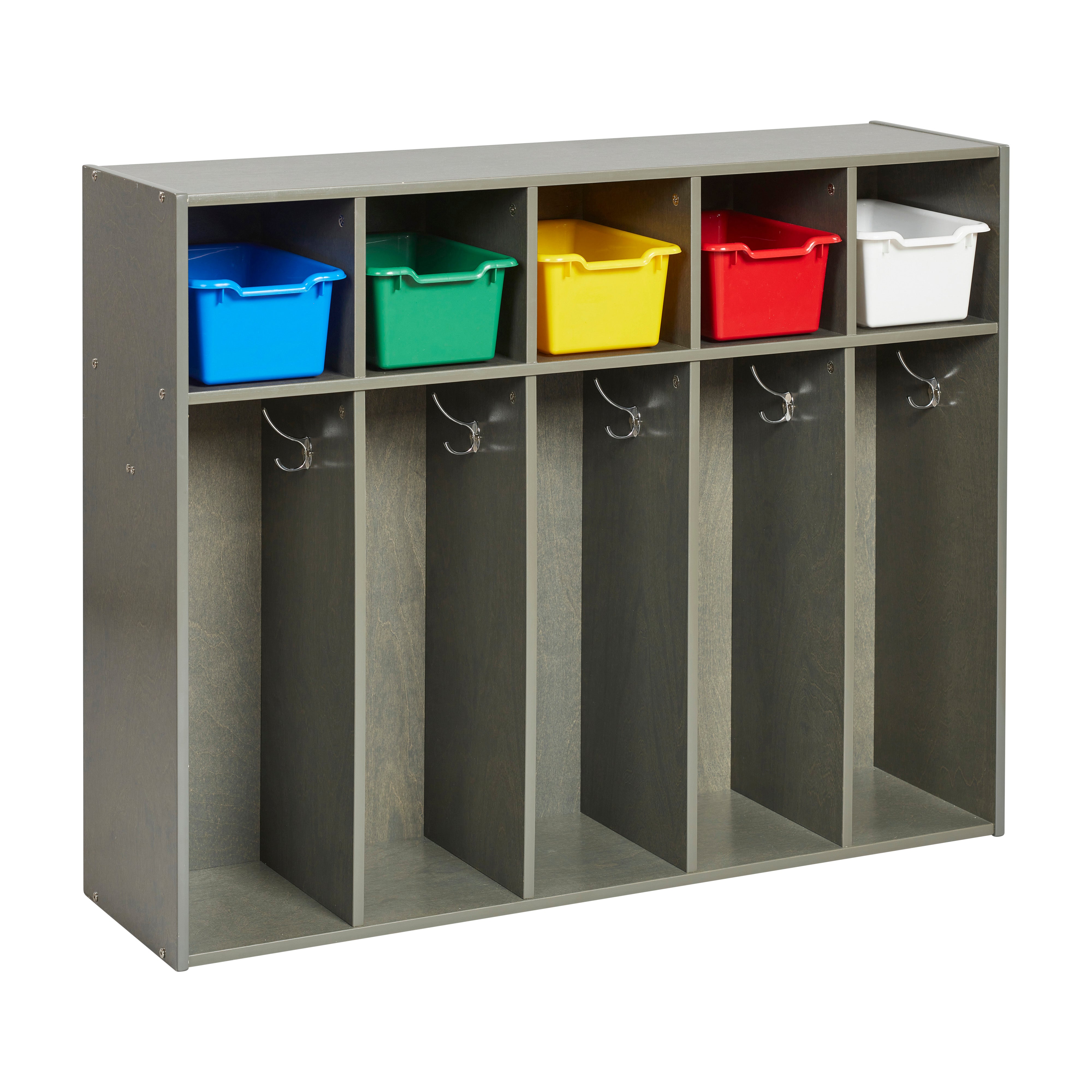 Streamline 5-Section Coat Locker with Scoop Front Storage Bins, Toddler Size, Grey Wash