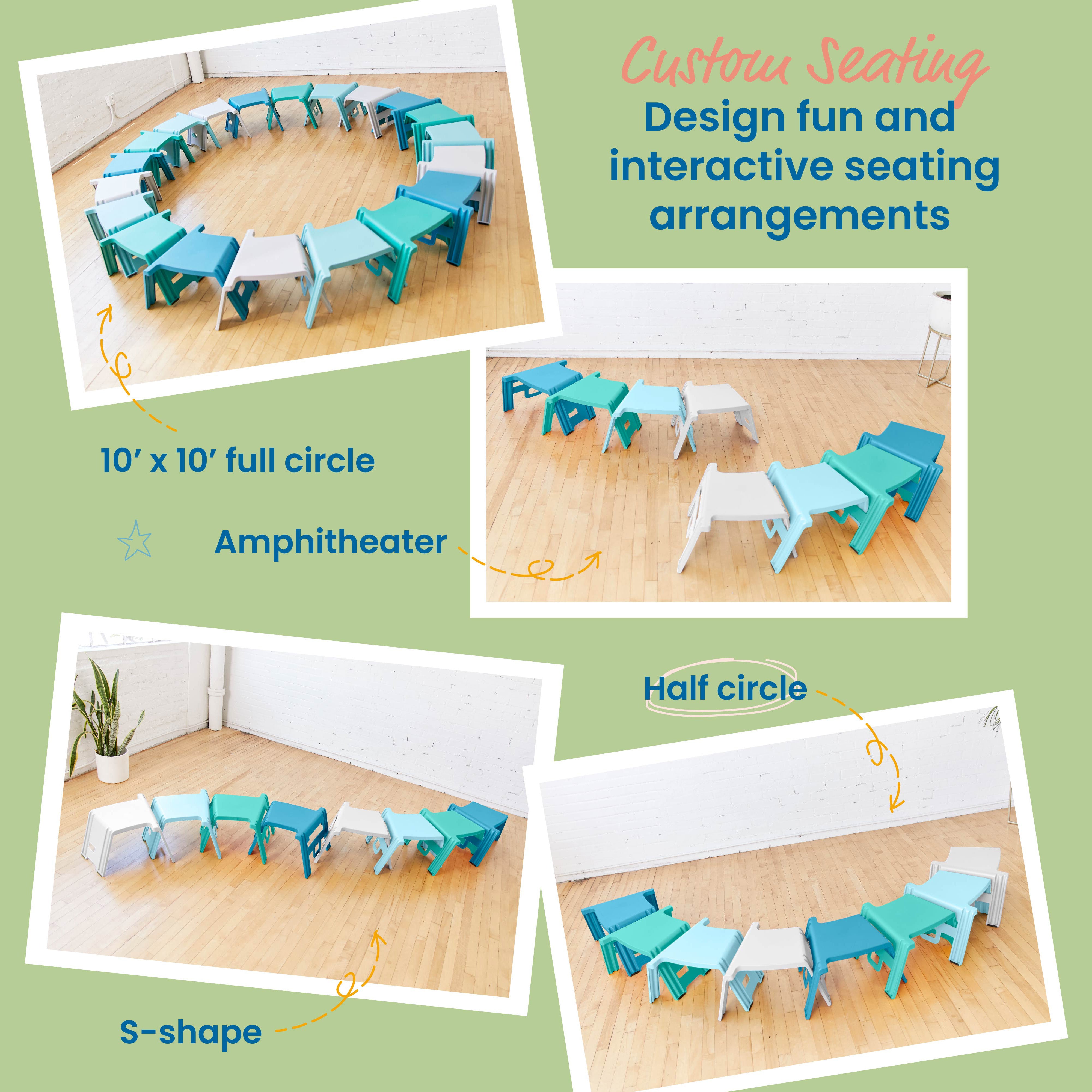 Linking Stackable Stools, Kids Classroom Seat, Portable Lap Desk with Handles, 4-Piece