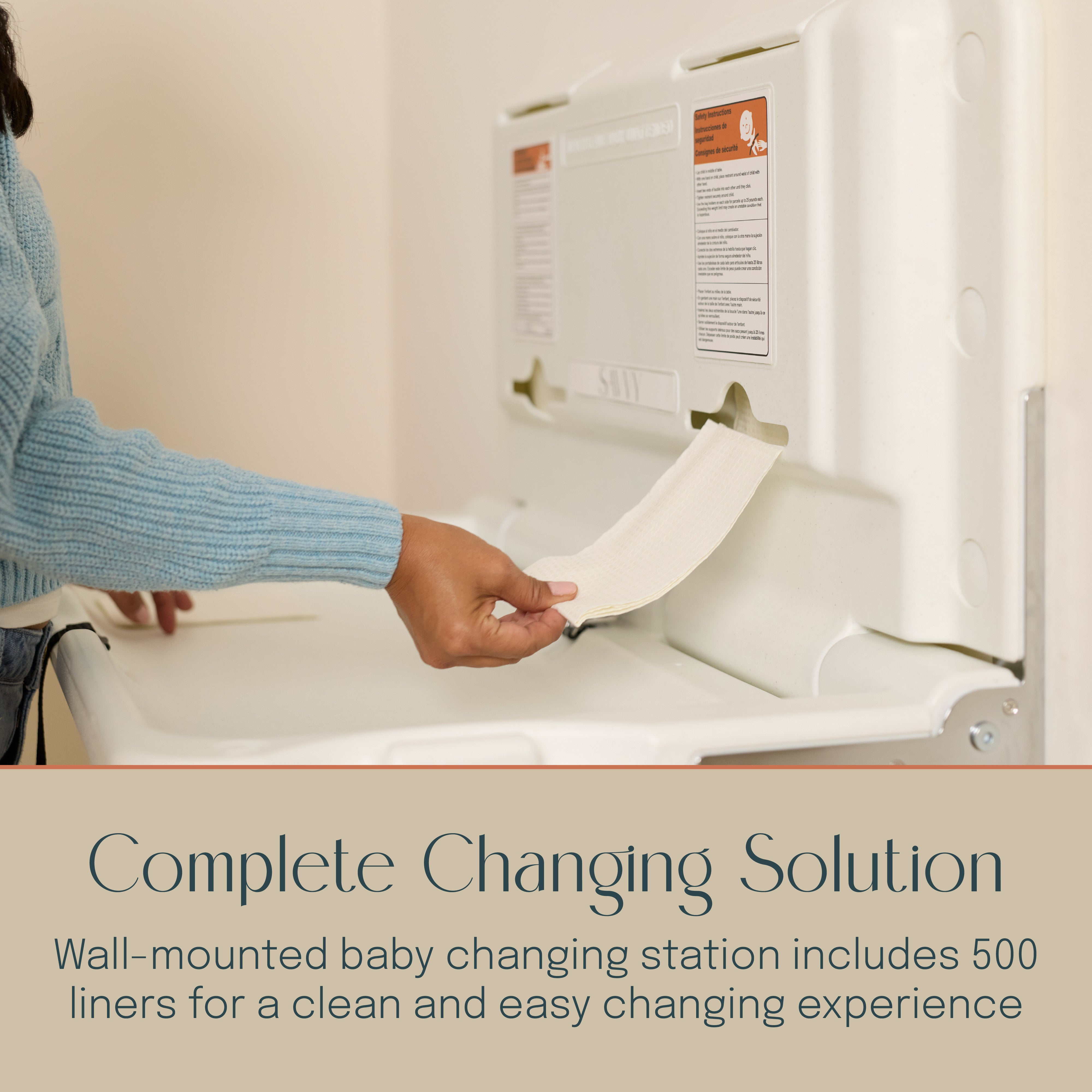 Commercial Wall-Mounted Baby Changing Station with 500 Disposable Sanitary Liners