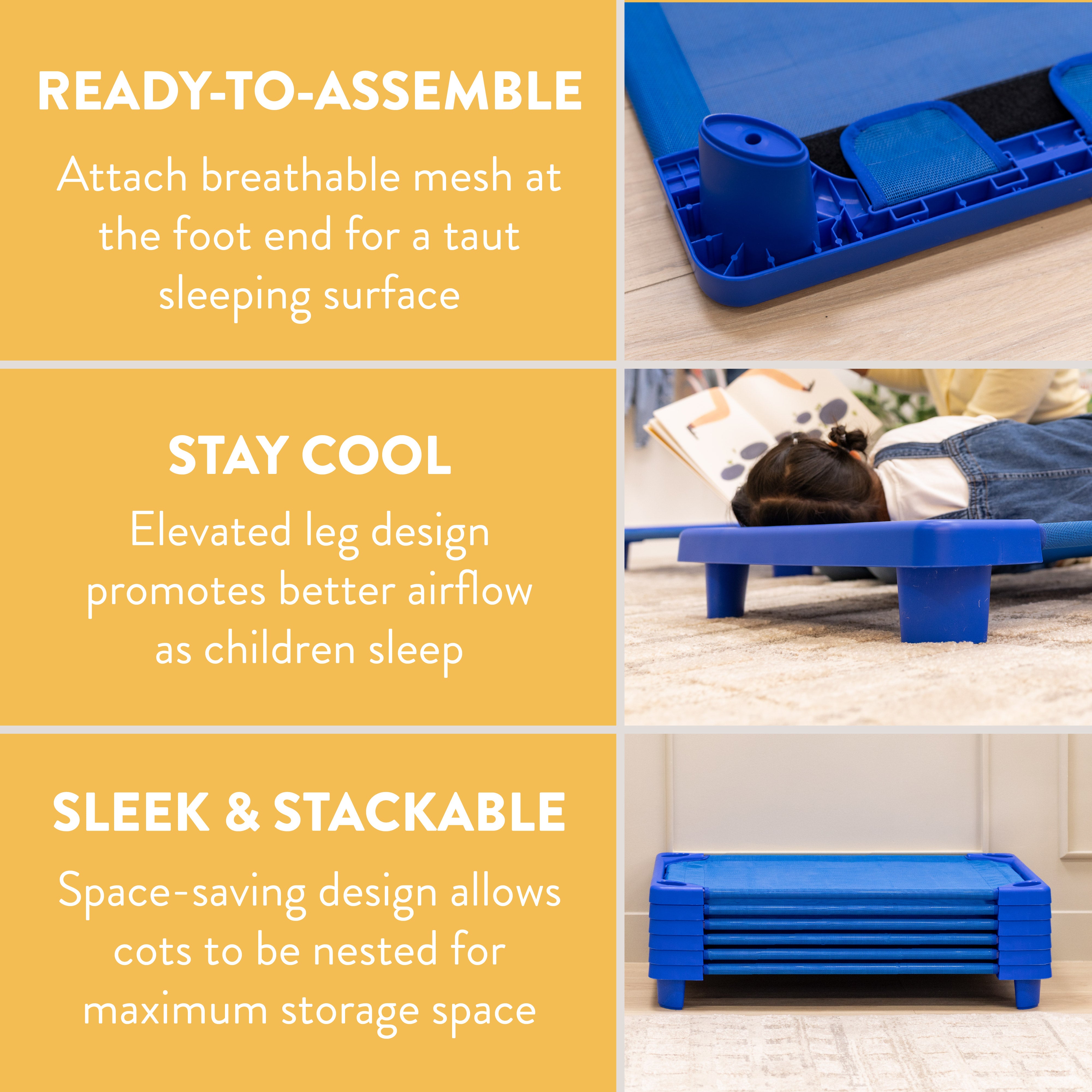 SlumberEdge Stackable Toddler Cots, Ready-To-Assemble, 6-Pack