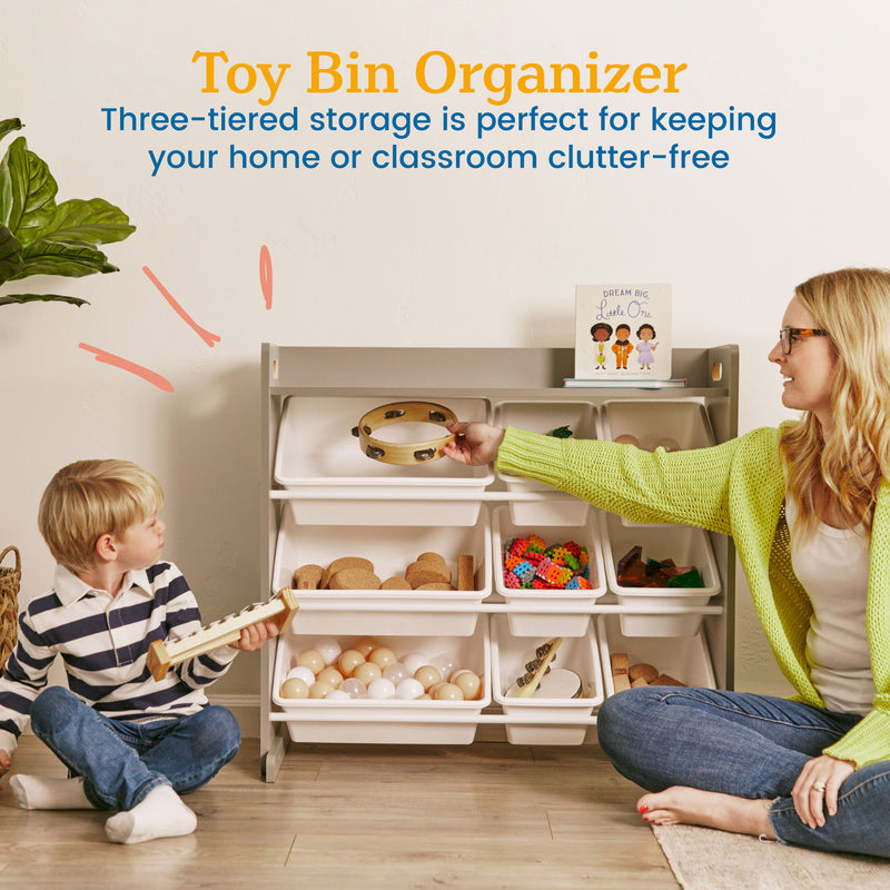 3-Tier Organizer with Shelf and 9 Bins, Toy Storage