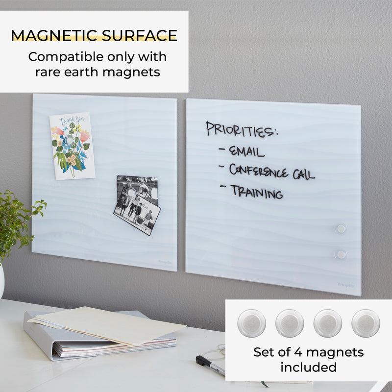 Magnetic Dry-Erase Glass Board with Magnets, 17.5in x 17.5in, Wall-Mounted Whiteboard, 2-Pack