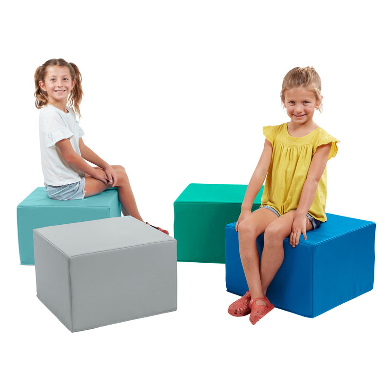 Square Ottoman, Colorful Flexible Foam Seat, 12in Seat Height, 4-Piece