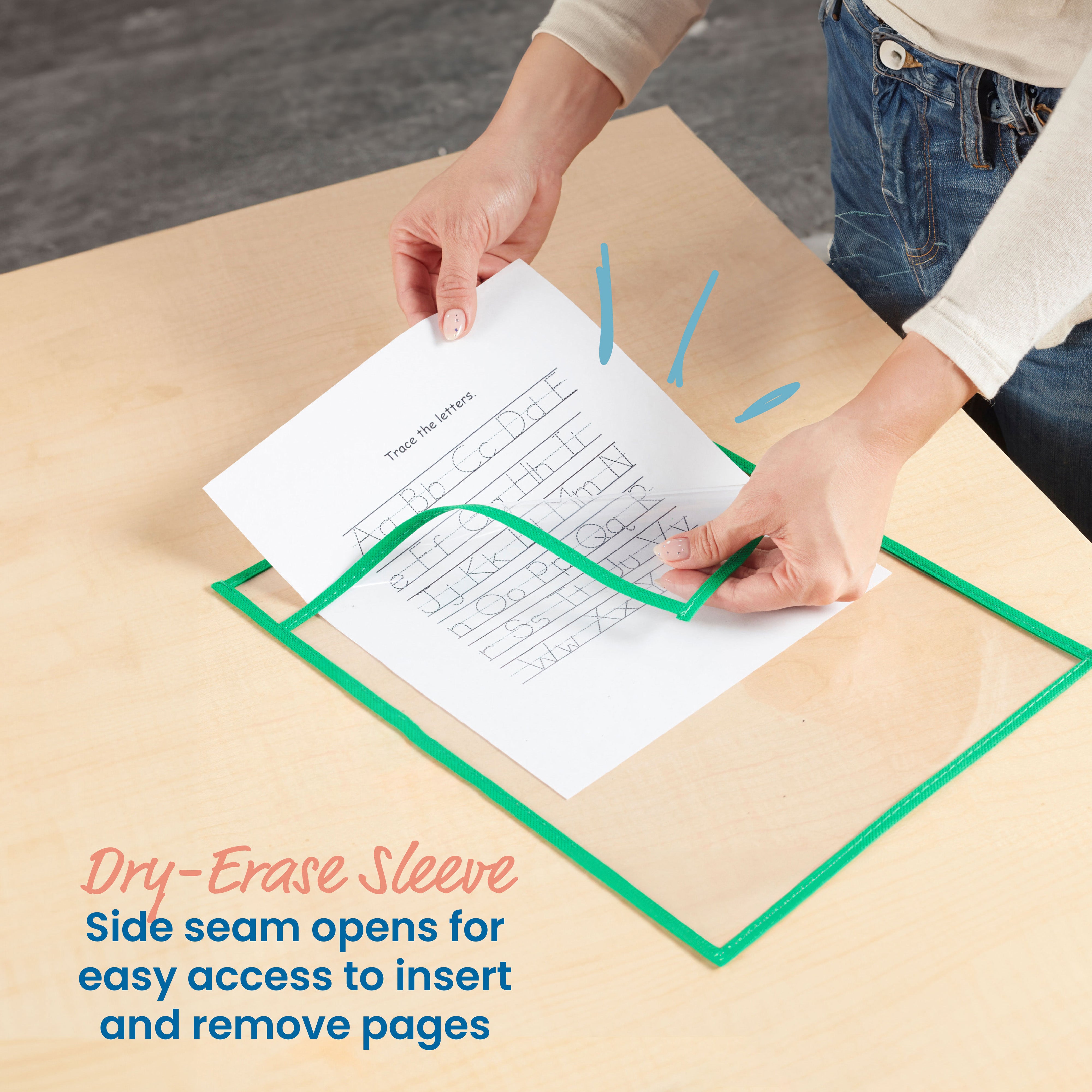 MessageStor Dry-Erase Reusable Clear Pockets with Markers, 30-Piece