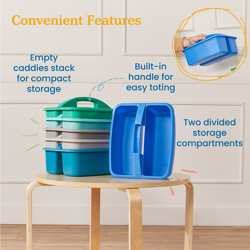 2-Compartment Storage Caddy, Large, Supply Organizer, 6-Pack
