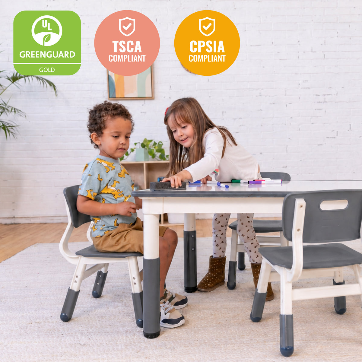 Dry-Erase Rectangular Activity Table with Six Chairs, 7-Piece