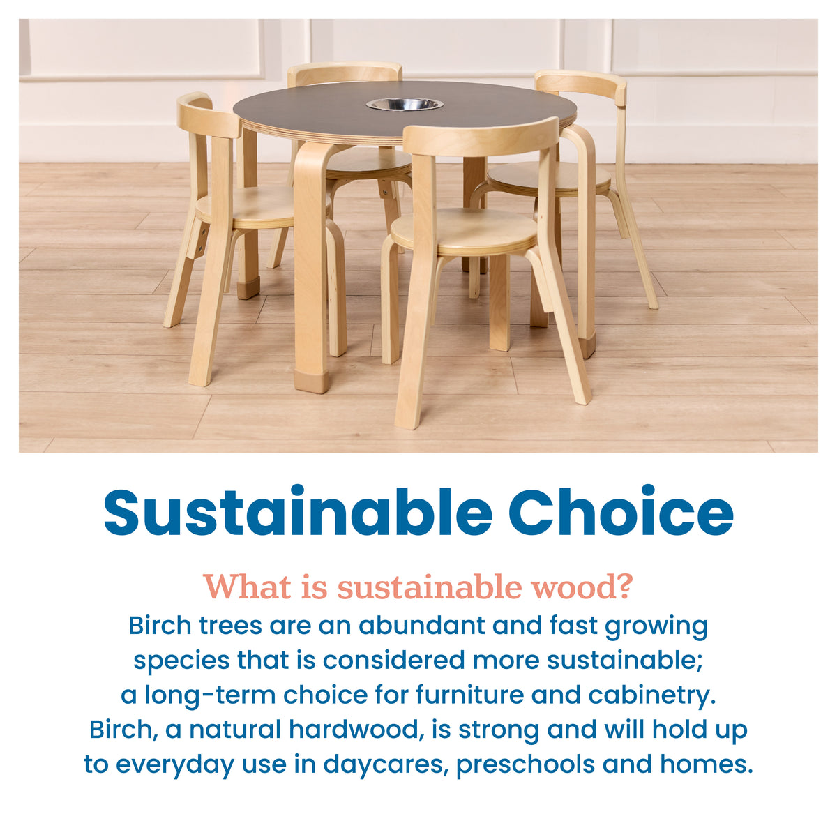 Round Bentwood Chalkboard Table and Curved Back Chair Set, 5-Piece