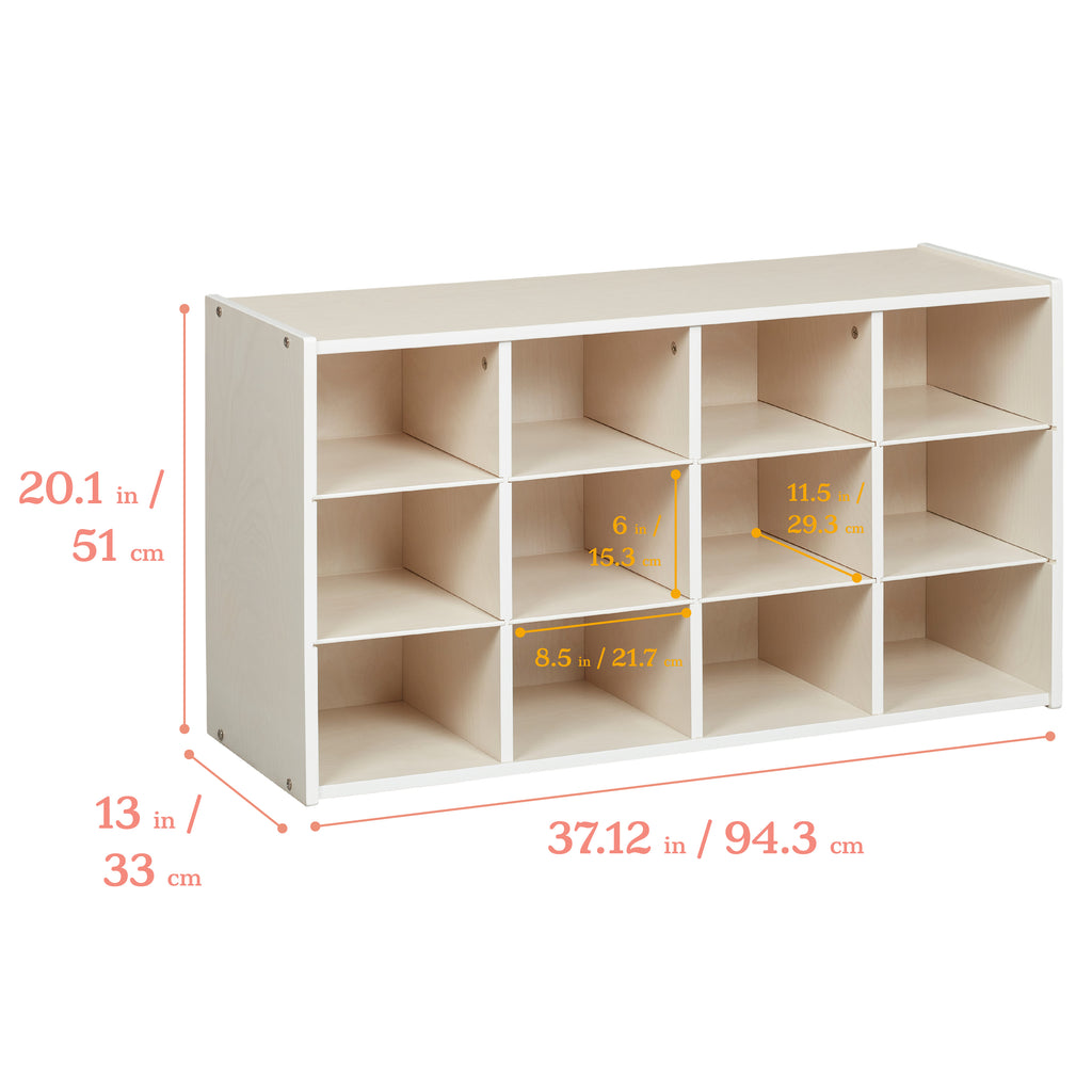 12 Cubby Mobile Tray Cabinet with 15 Scoop Front Storage Bins