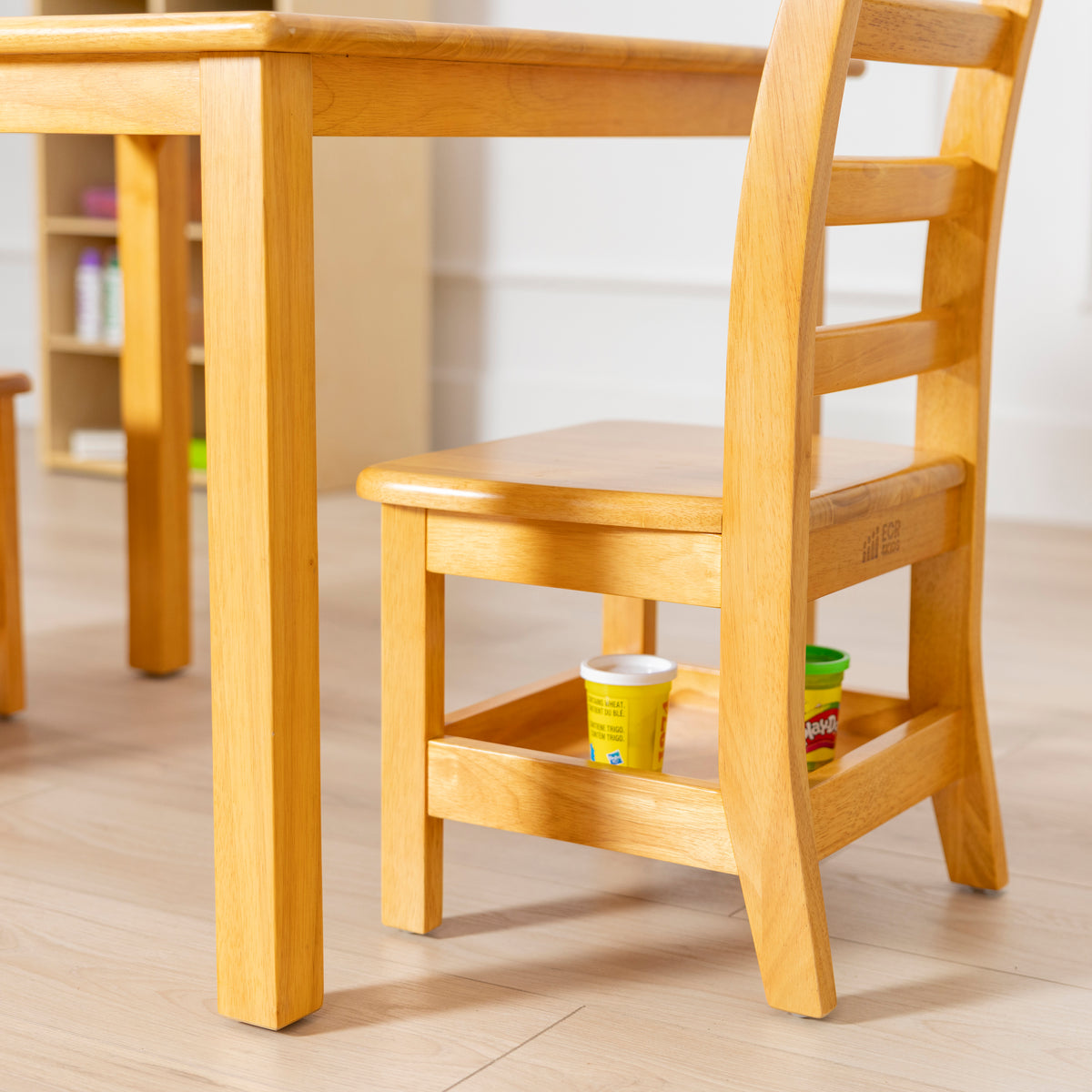 30in Square Hardwood Table and Two Chairs with Storage, 12in Seat Height, 3-Piece