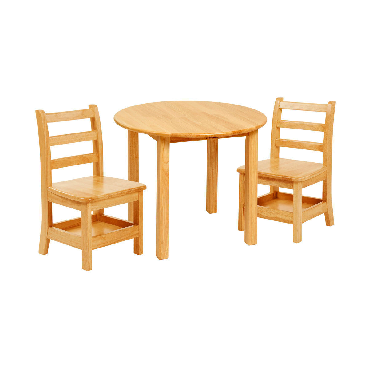 30in Round Hardwood Table and Two Chairs with Storage, 12in Seat Height, 3-Piece