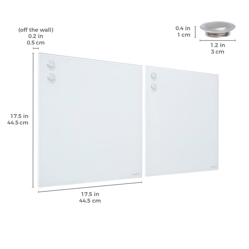 Magnetic Dry-Erase Glass Board with Magnets, 17.5in x 17.5in, Wall-Mounted Whiteboard, 2-Pack