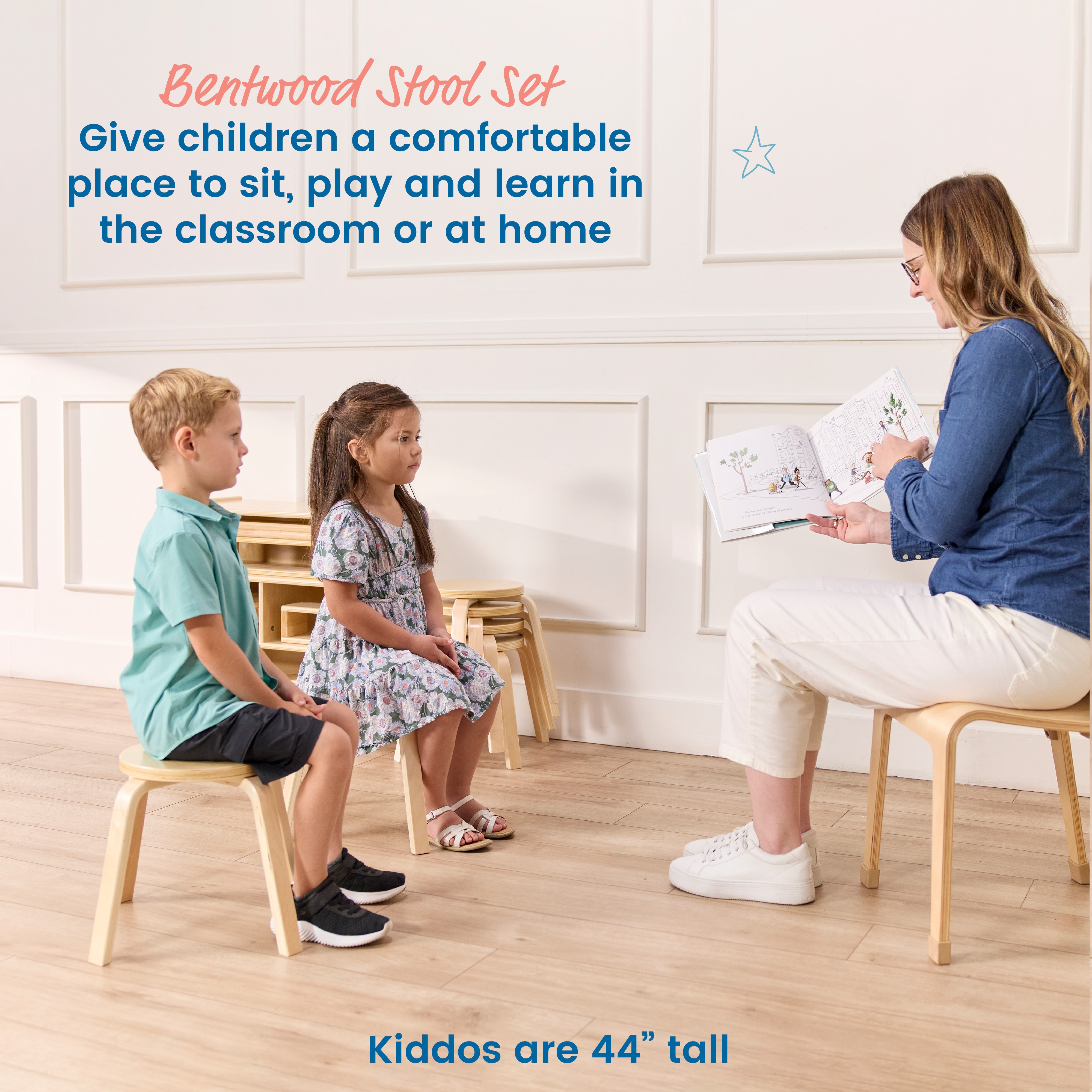 Bentwood Stackable Stools, Classroom Furniture, 6-Piece