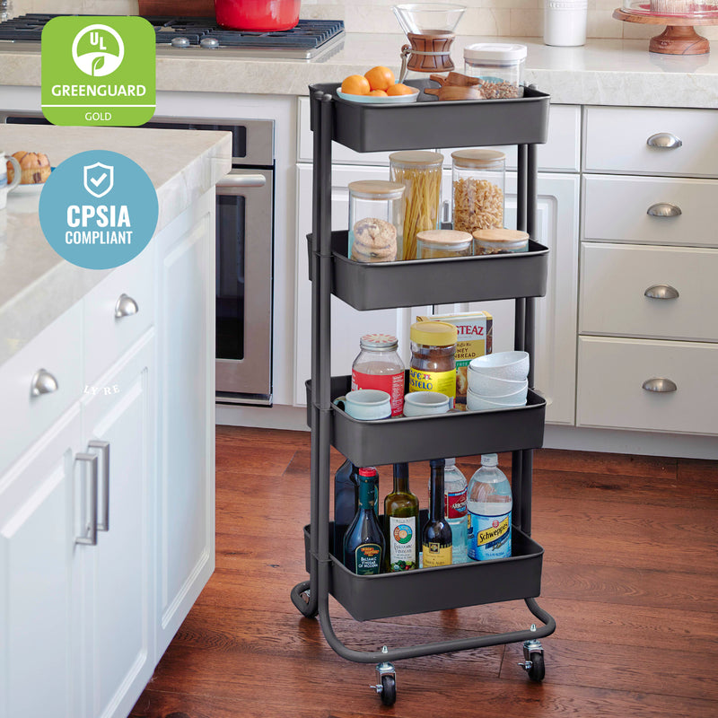 4-Tier Metal Rolling Utility Cart, Mobile Storage Organizer