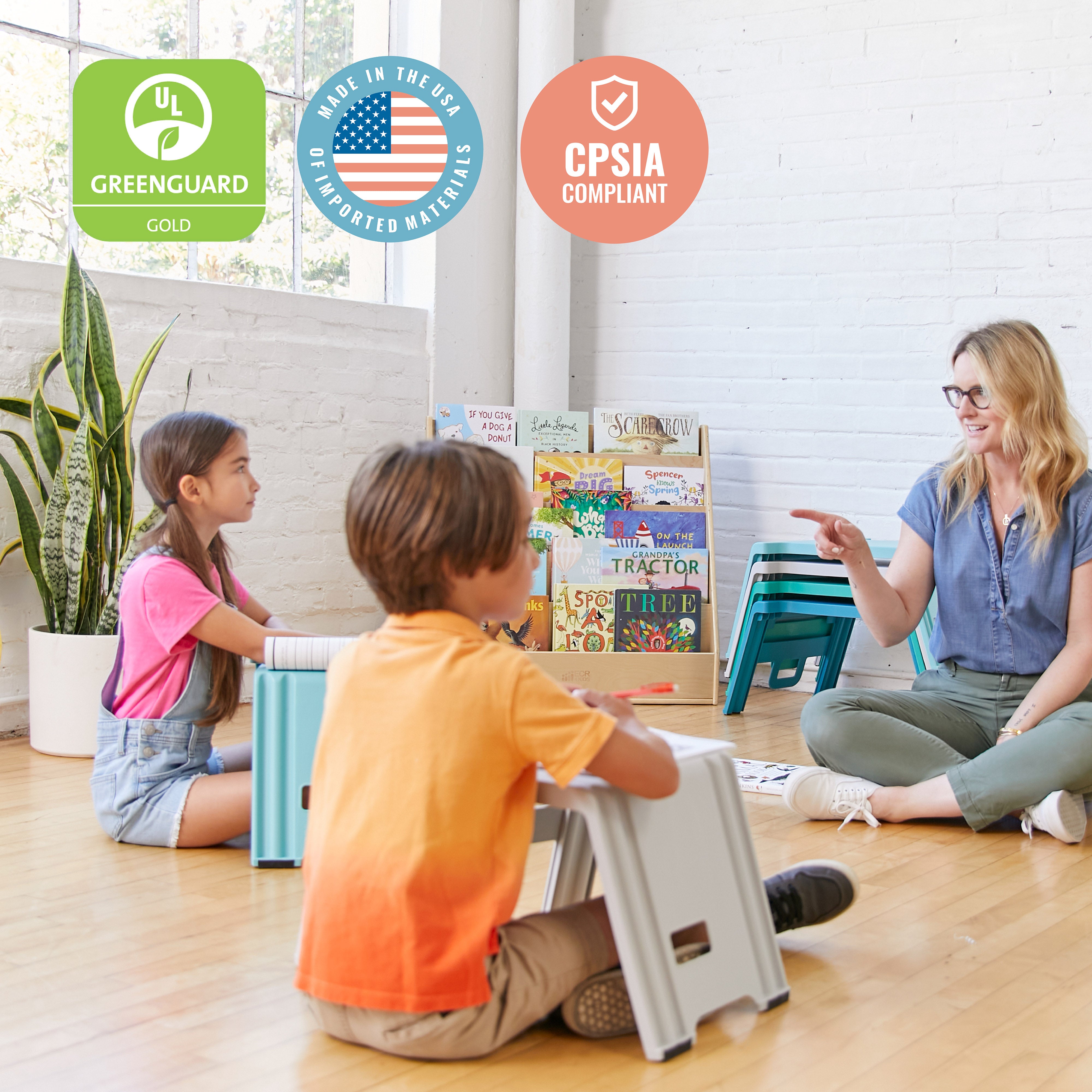 Linking Stackable Stools, Kids Classroom Seat, Portable Lap Desk with Handles, 4-Piece