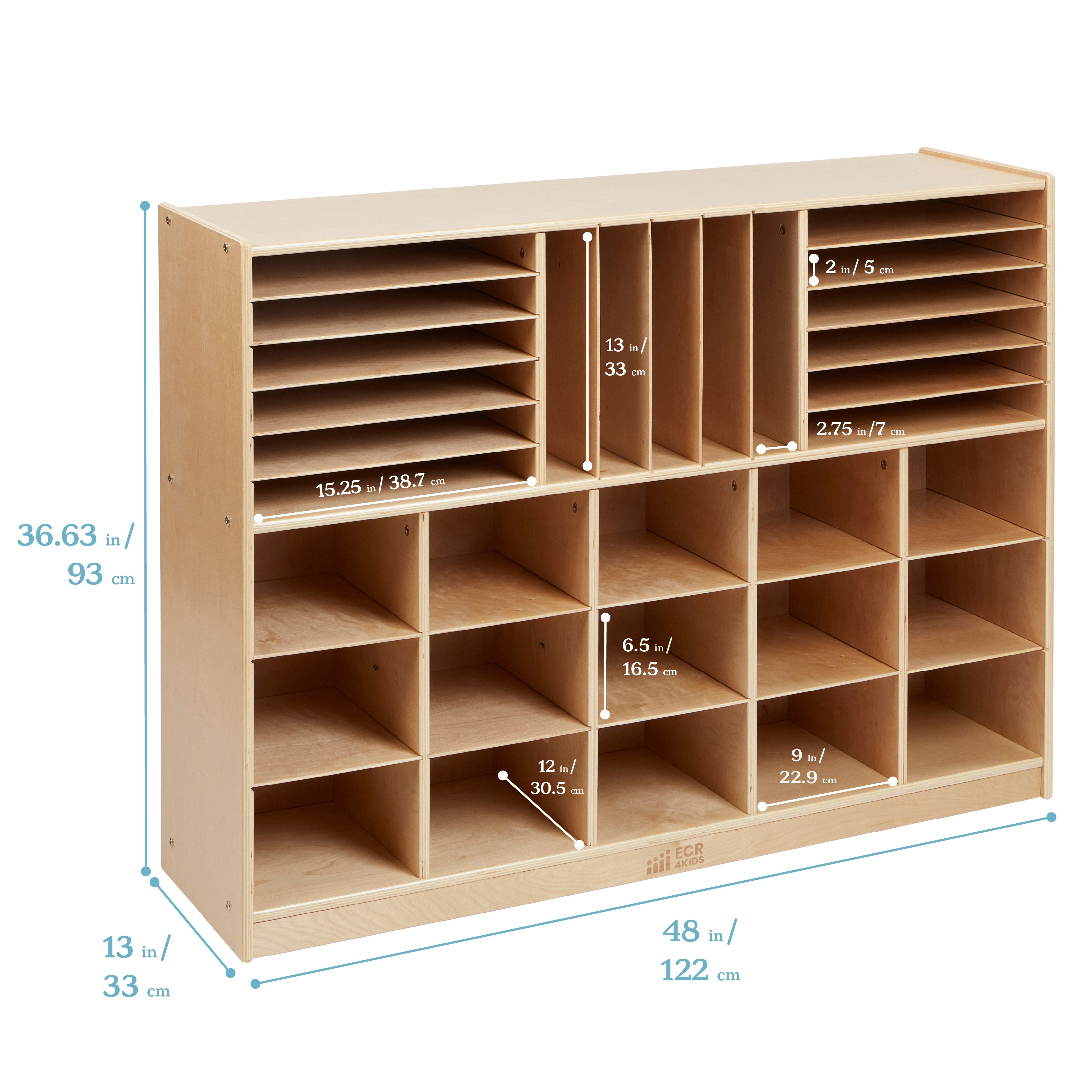 Multi-Section Mobile Cabinet with 15 Scoop Front Storage Bins